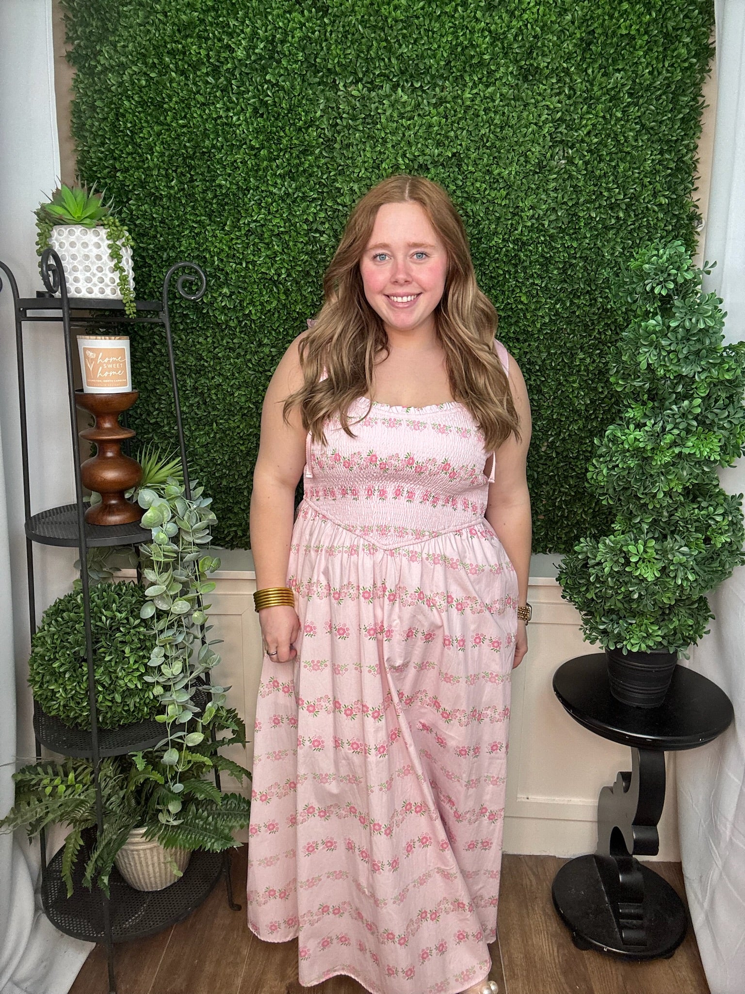 Blush Floral Smocked Midi Dress