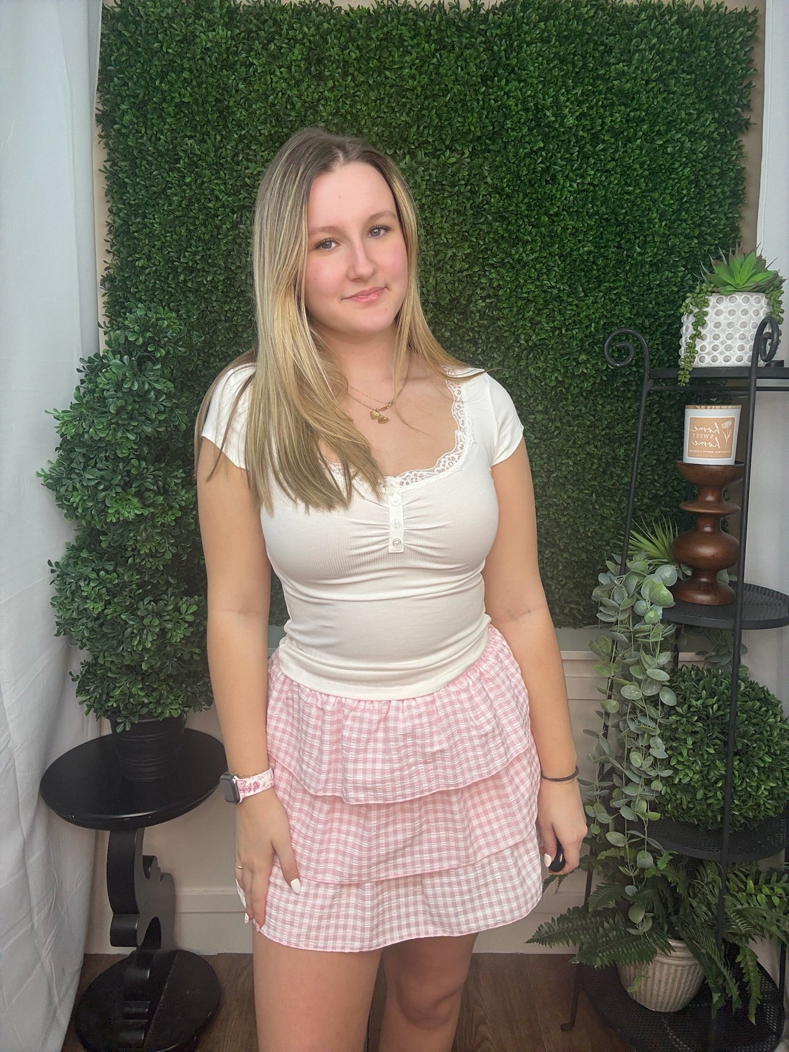 PINK GINGHAM RUFFLE SKIRT W/SHORTS