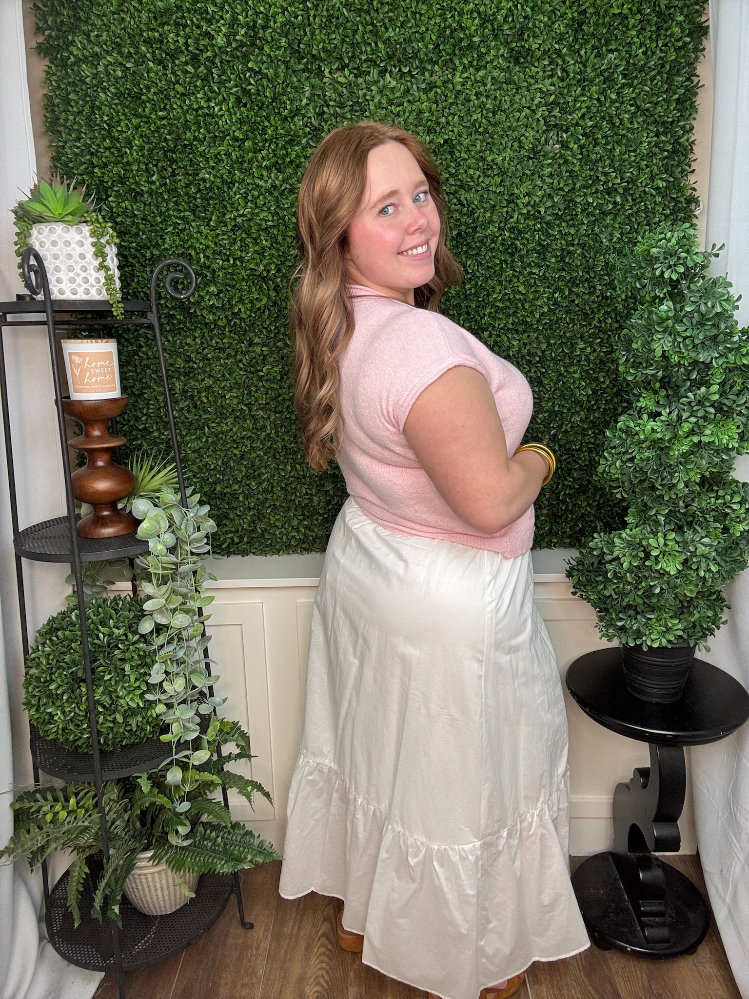 White Tiered Flowy Midi Skirt