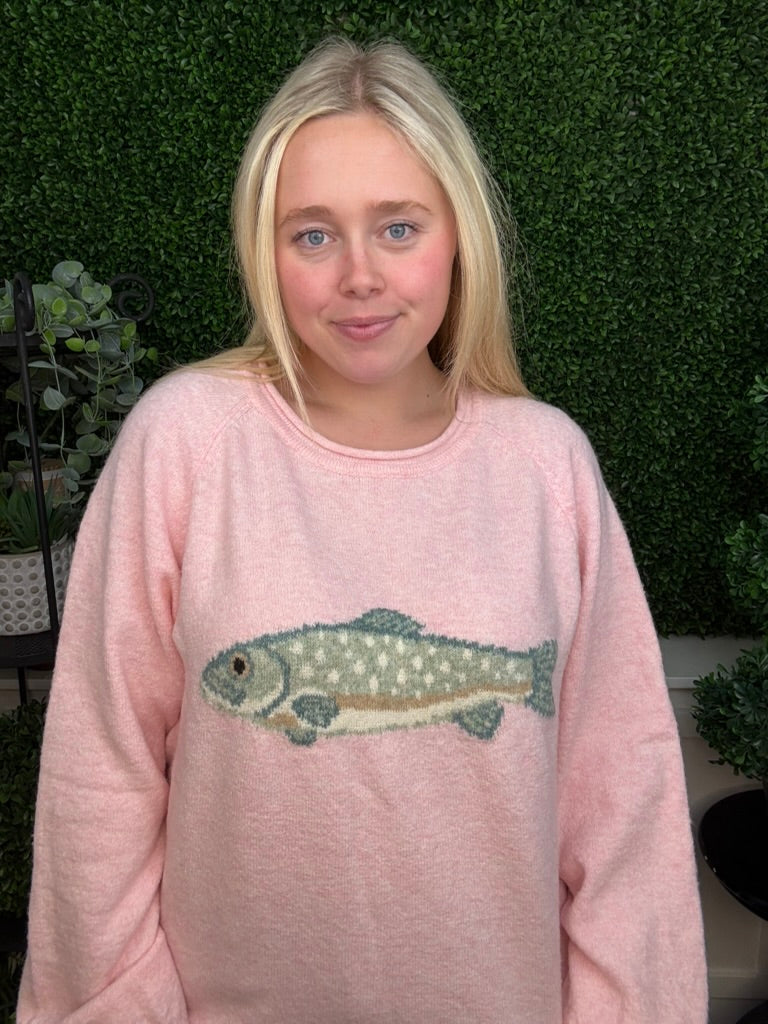FISH GRAPHIC KNIT SWEATER - PINK