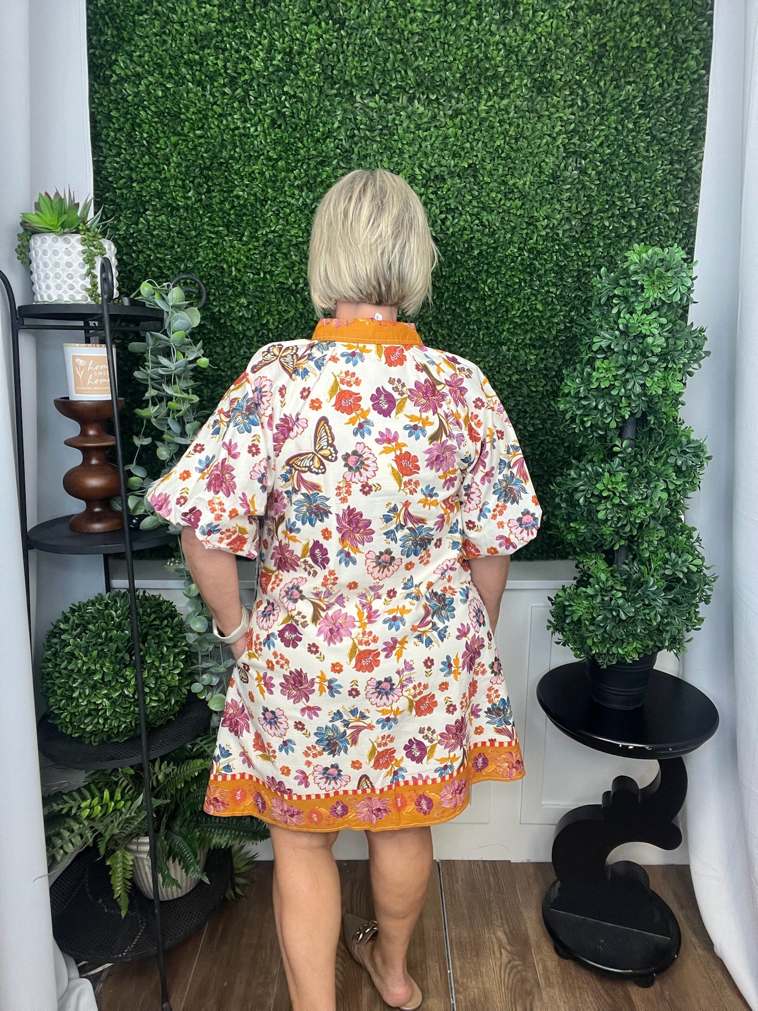 COLLARED BUTTON DOWN FLORAL MINI DRESS - IVORY MULTI