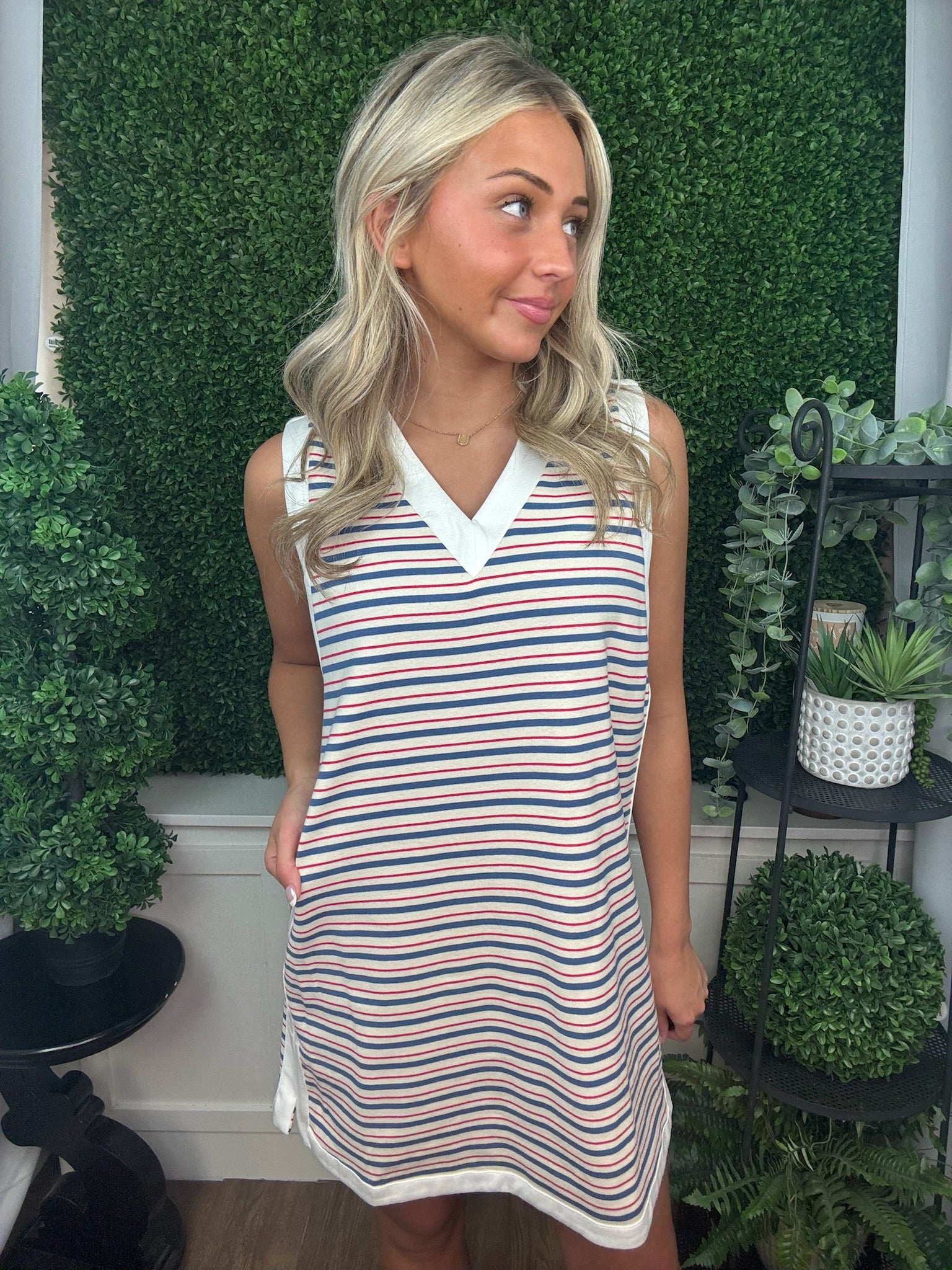 Classic Stripe V-Neck Sleeveless Dress