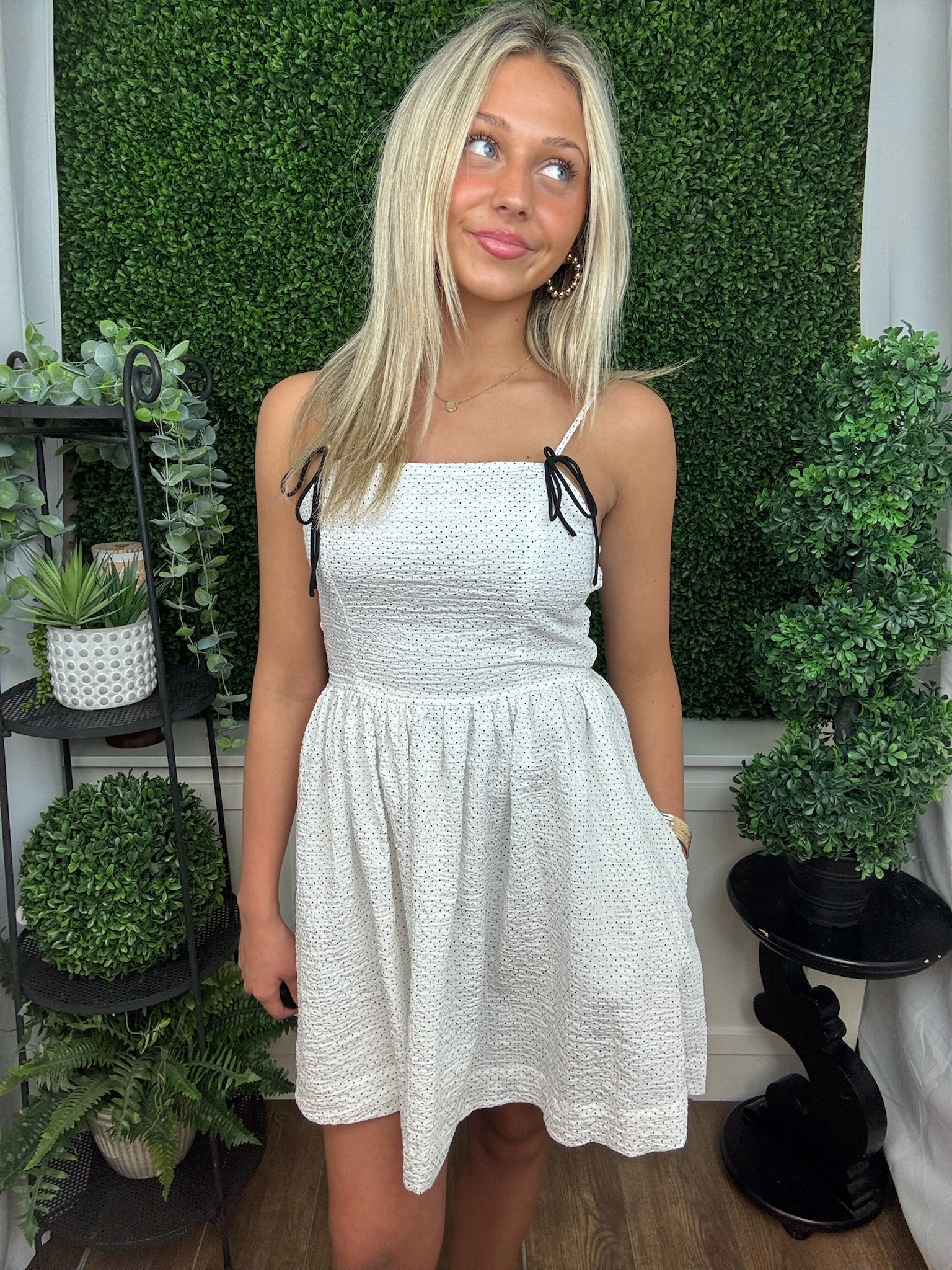 POLKA DOT THIN STRAP FIT & FLARE DRESS - IVORY MULTI