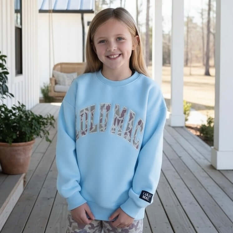 YOUTH - LULU MAC SWEATSHIRT - LIGHT BLUE W/CAMO