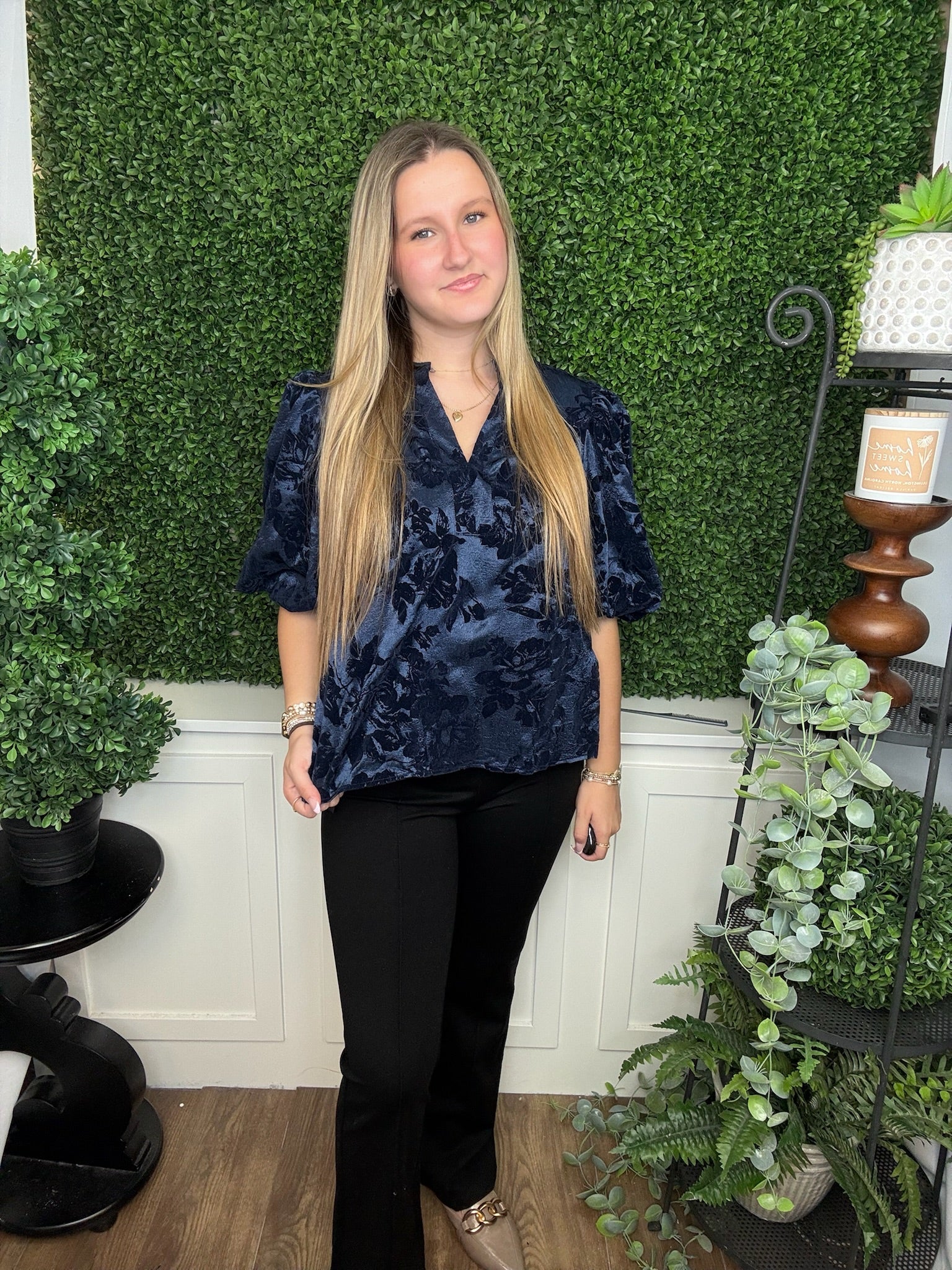 HIGH ROUND NECK PUFF SLV TOP - BLUE