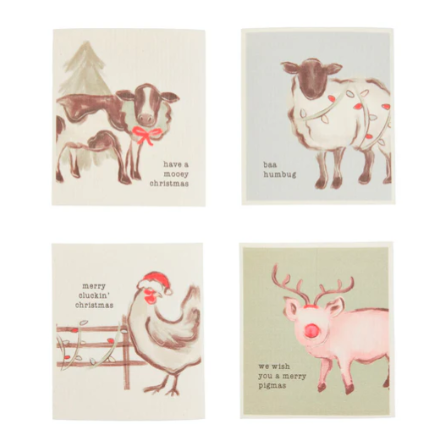 CHRISTMAS FARM ANIMAL DISHCLOTH