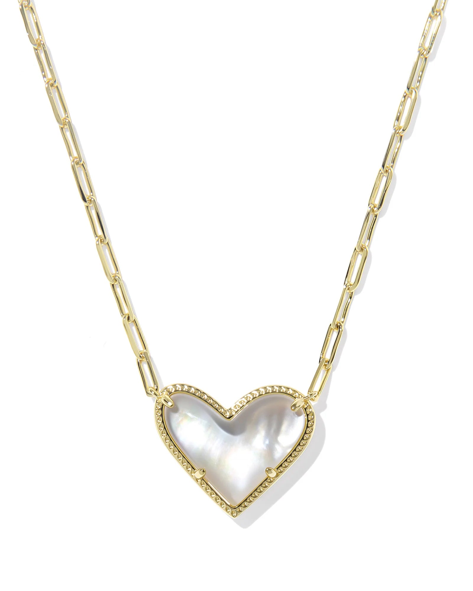 ARI HEART STATEMENT SHORT PENDANT NECKLACE - GOLD IVORY MOP