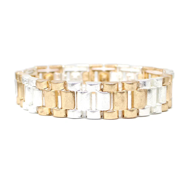 GOLD AND SILVER WATCH BAND TEXTURED STRETCH BRACELET