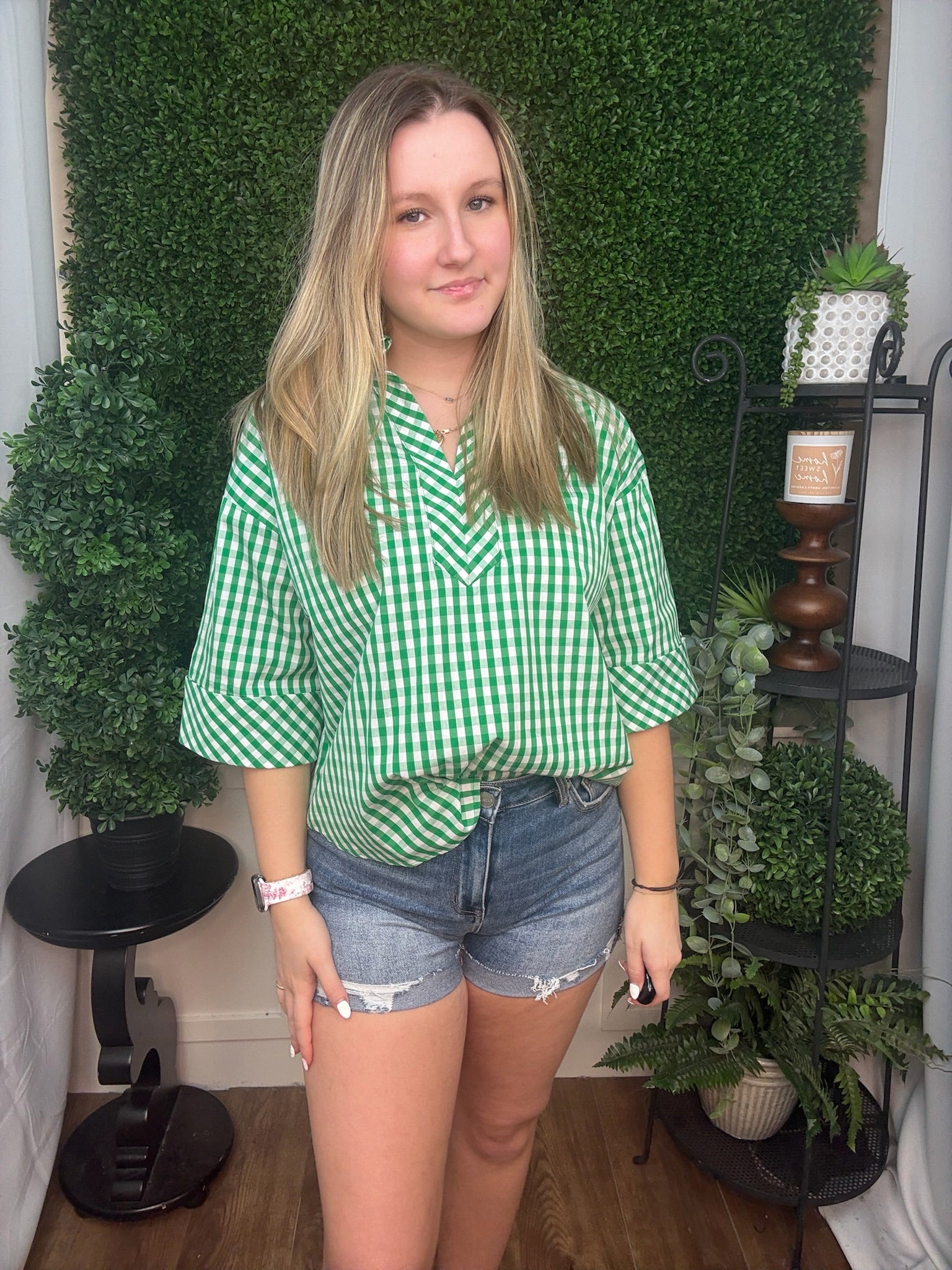 Gingham Relaxed Button Blouse