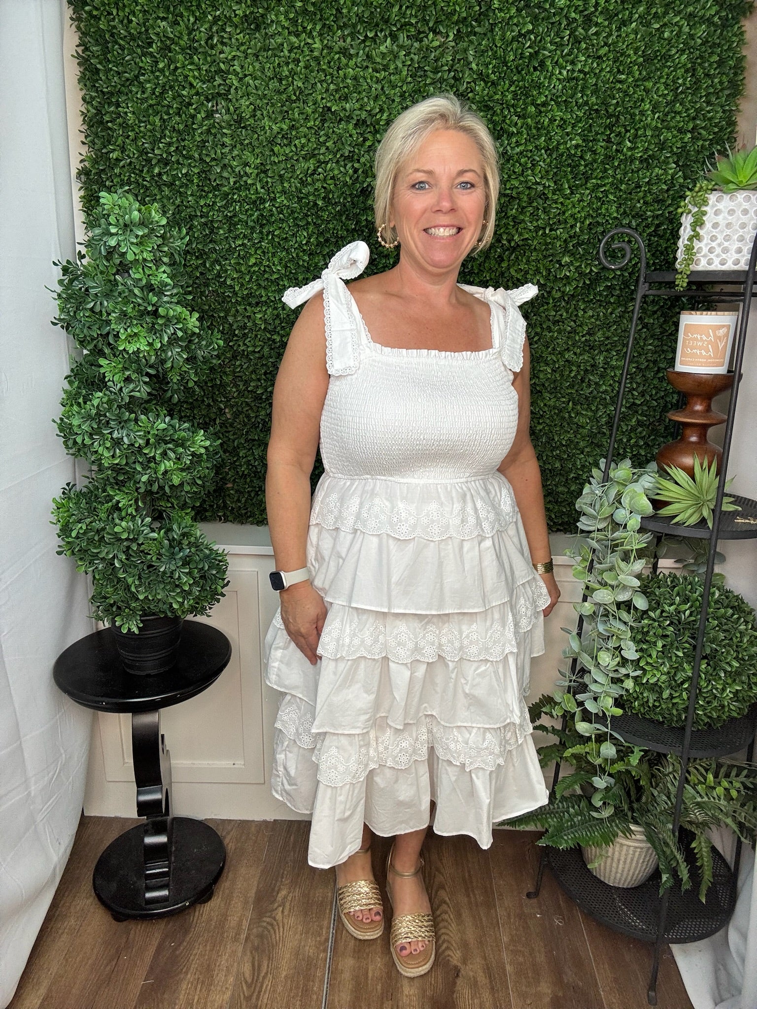 Smocked Ribbon Strap Tiered Dress