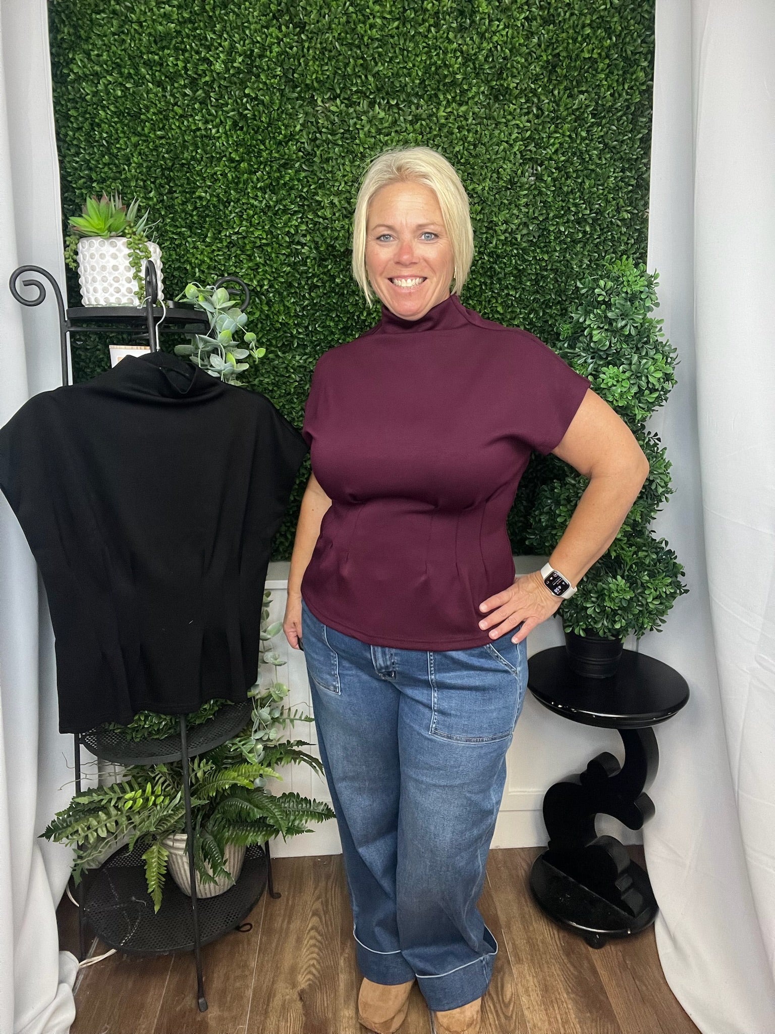 SOLID SS MOCK NECK KNIT TOP