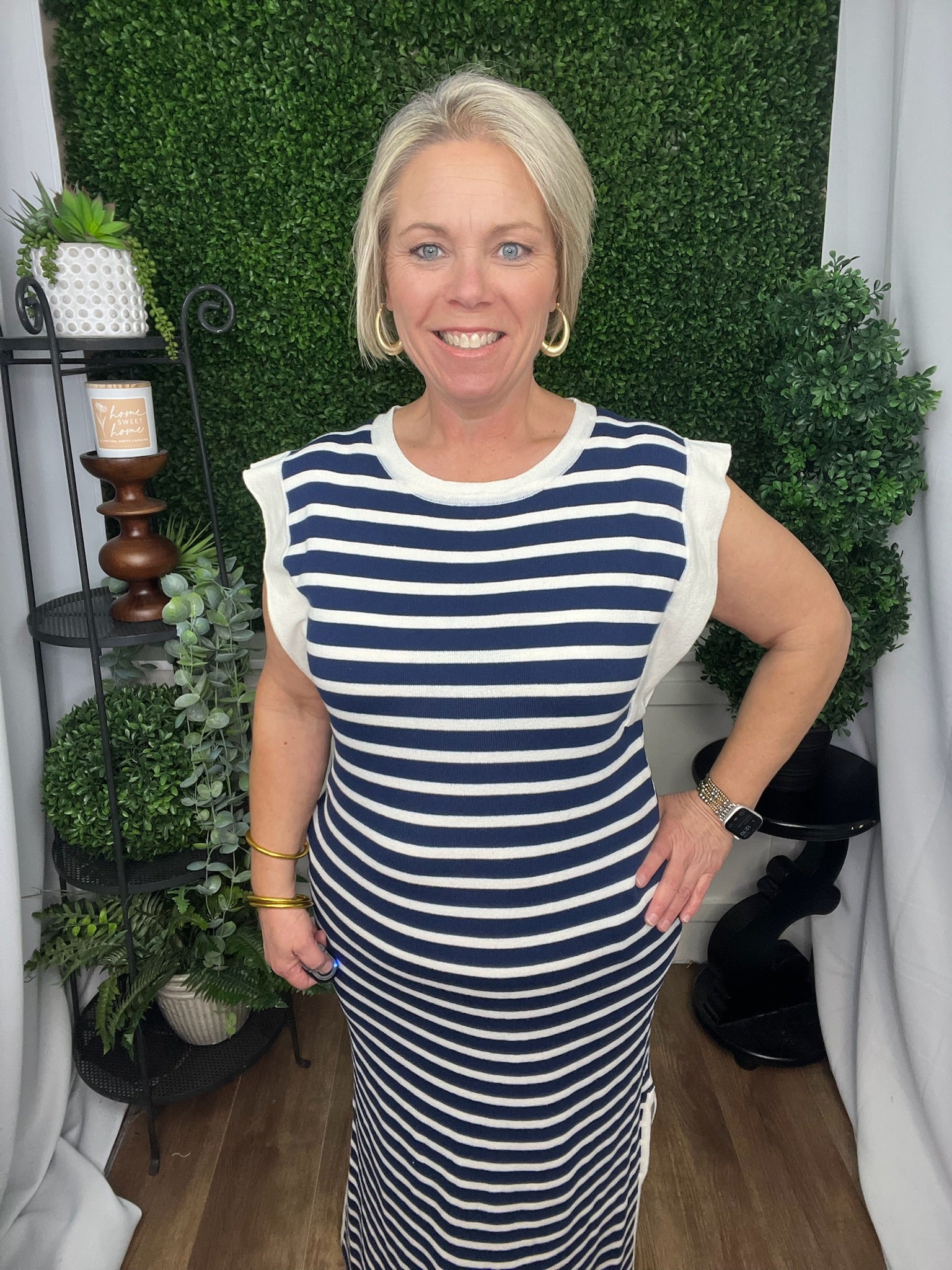 Sleeveless Navy Stripe Dress