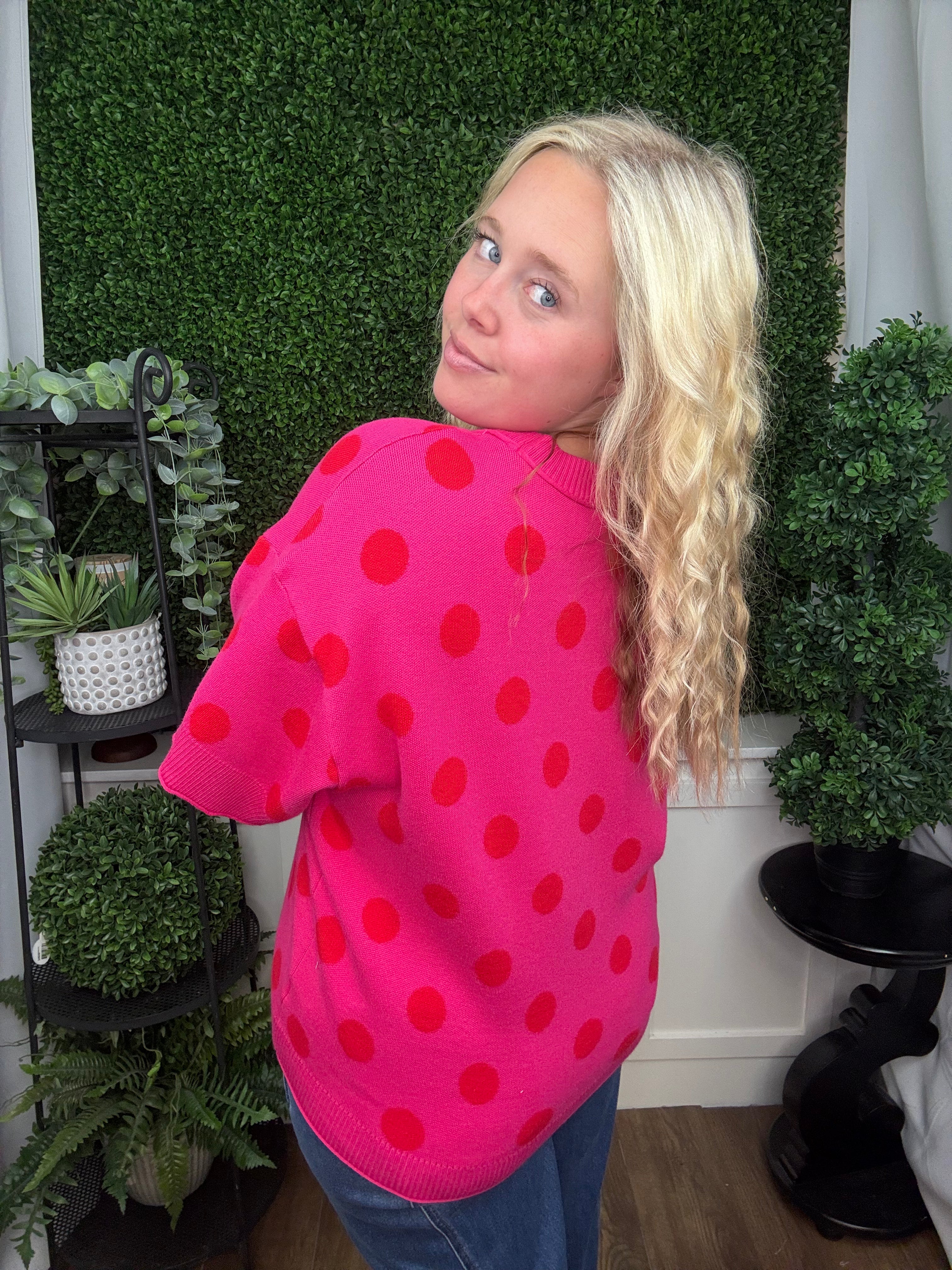 Hot Pink Polka Dot Knit Top