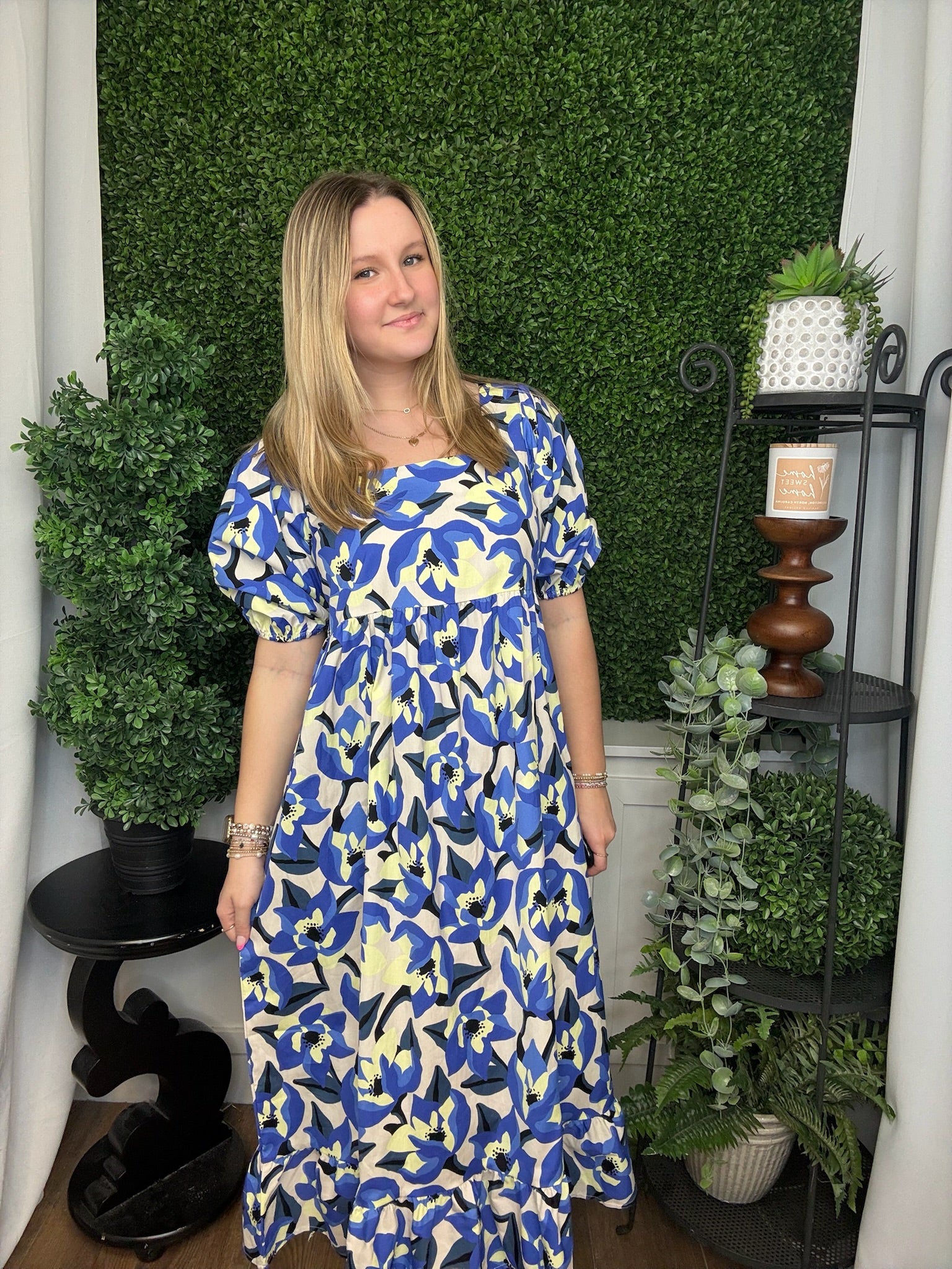 GENTRY PRINTED MIDI DRESS - BLUE