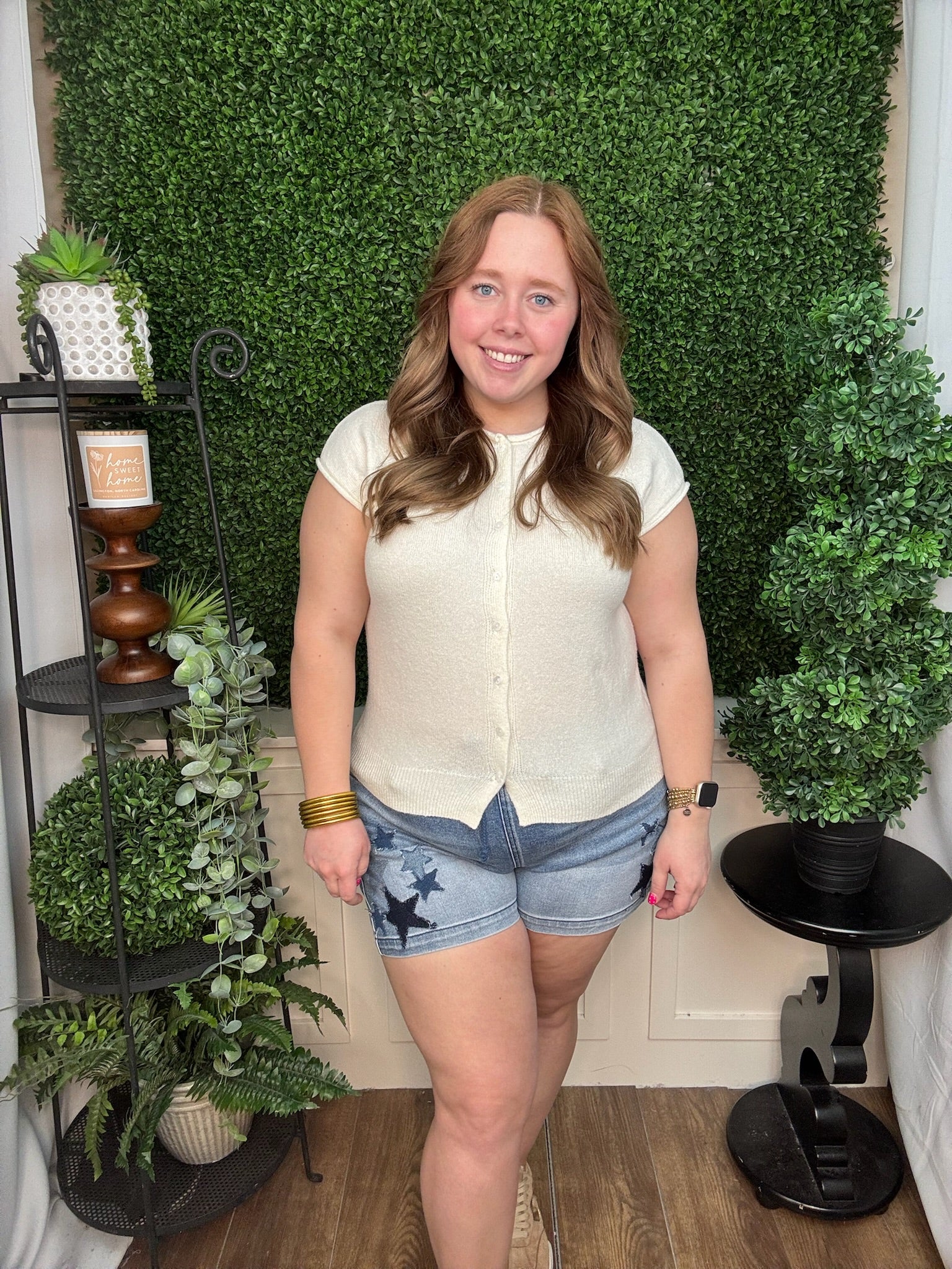 Star Patch Drawstring Denim Shorts