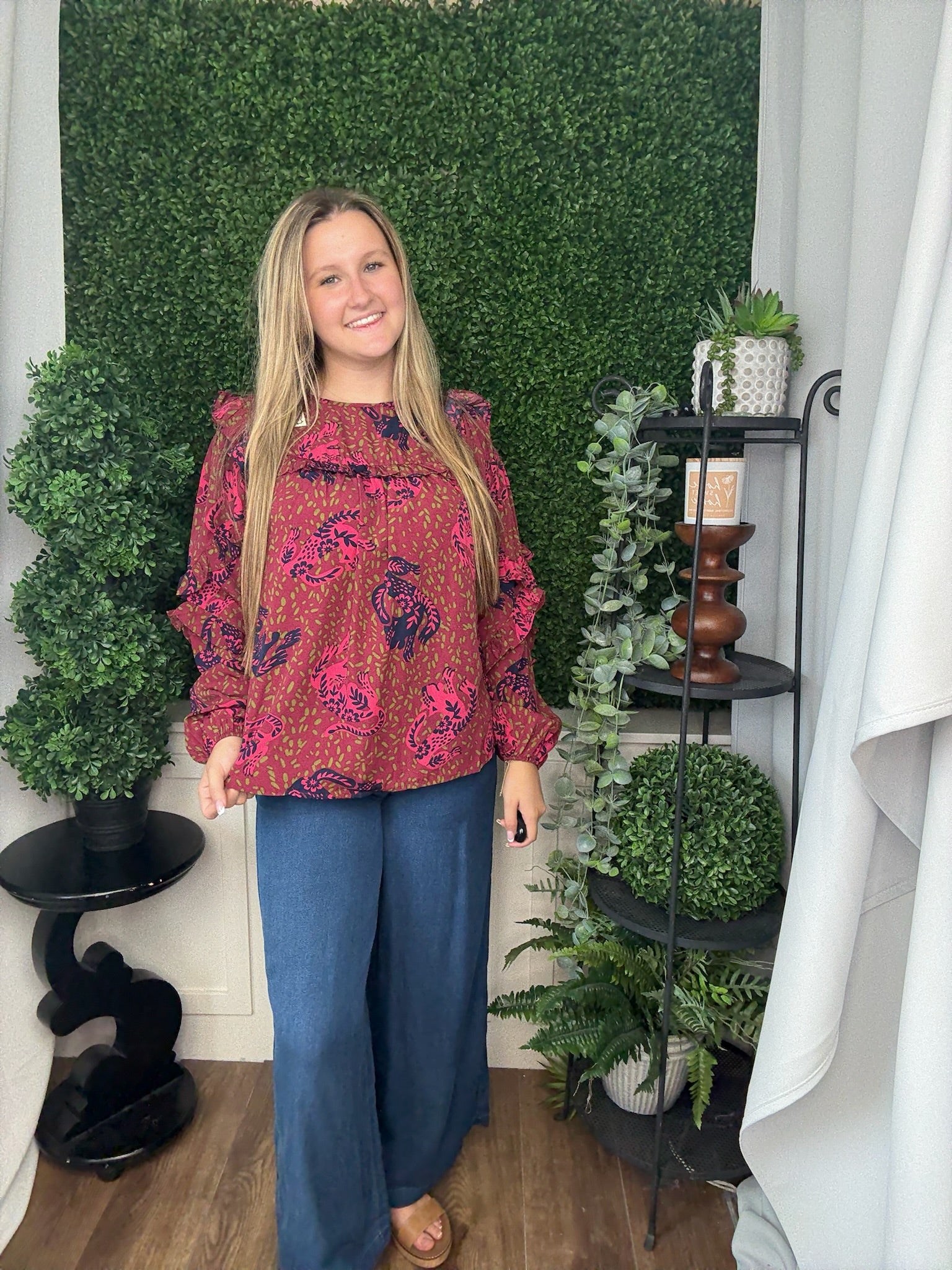 ANIMAL PRINTED WOOL PEACH BLOUSE - SANGRIA