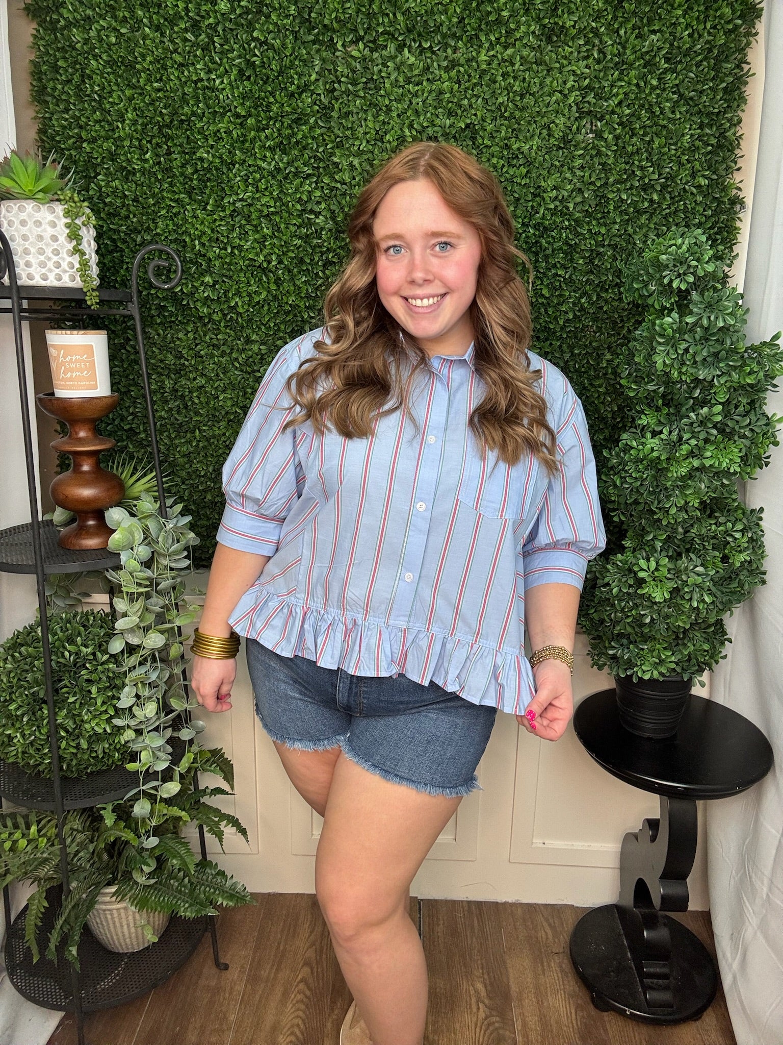 Skyline Stripe Ruffle Hem Blouse