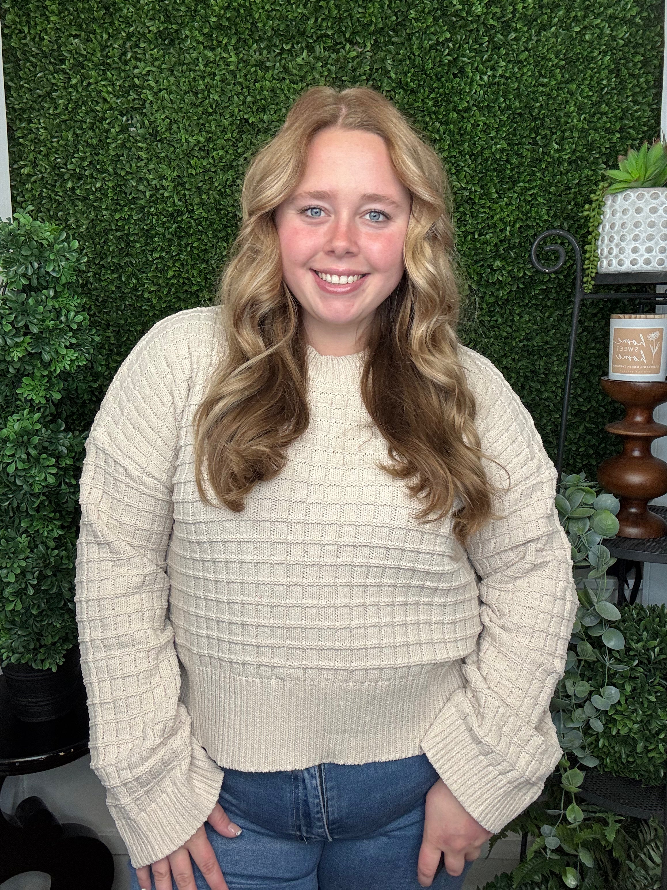 OVERSIZED SOLID CASUAL KNIT SWEATER TOP - ECRU