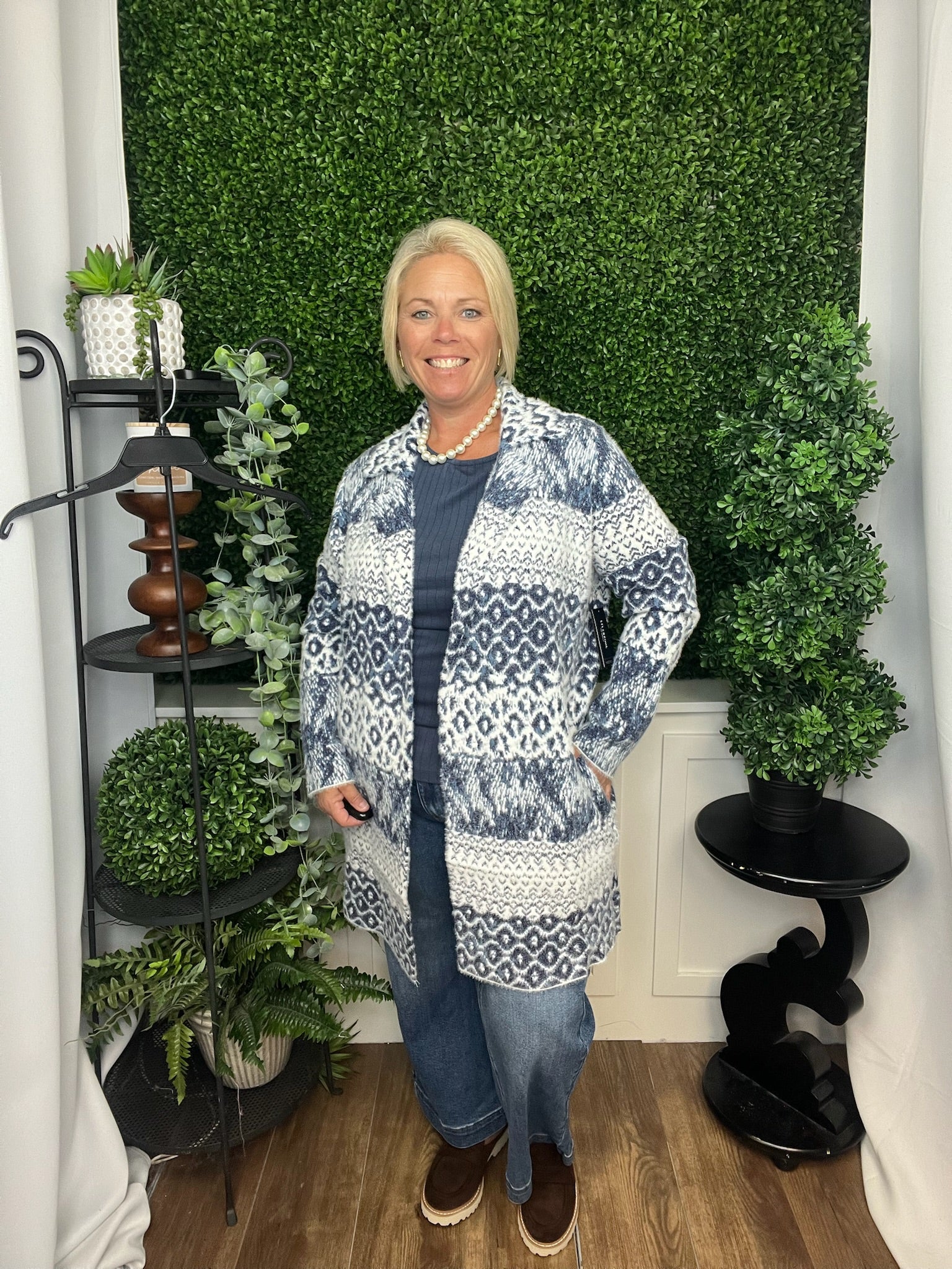 LONG SLEEVE OPEN FRONT SWEATER COAT NAVY SLUB MIX