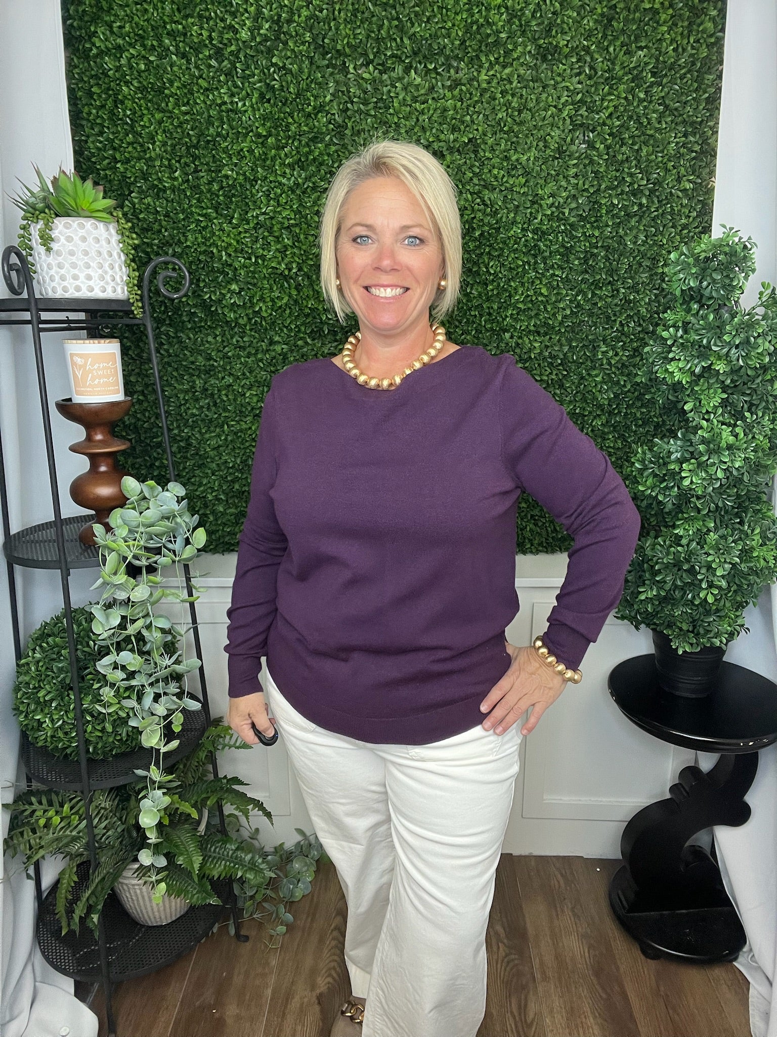 BOAT NECK SUPER SOFT SOLID PULLOVER SWEATER - DARK PURPLE