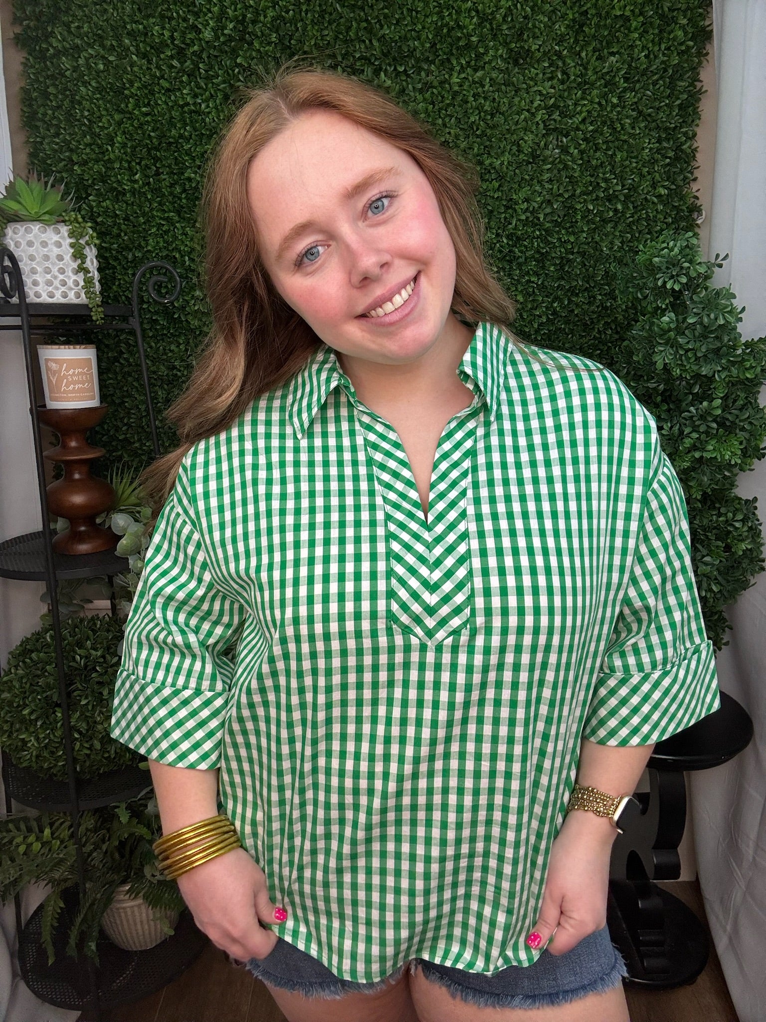 Gingham Relaxed Button Blouse