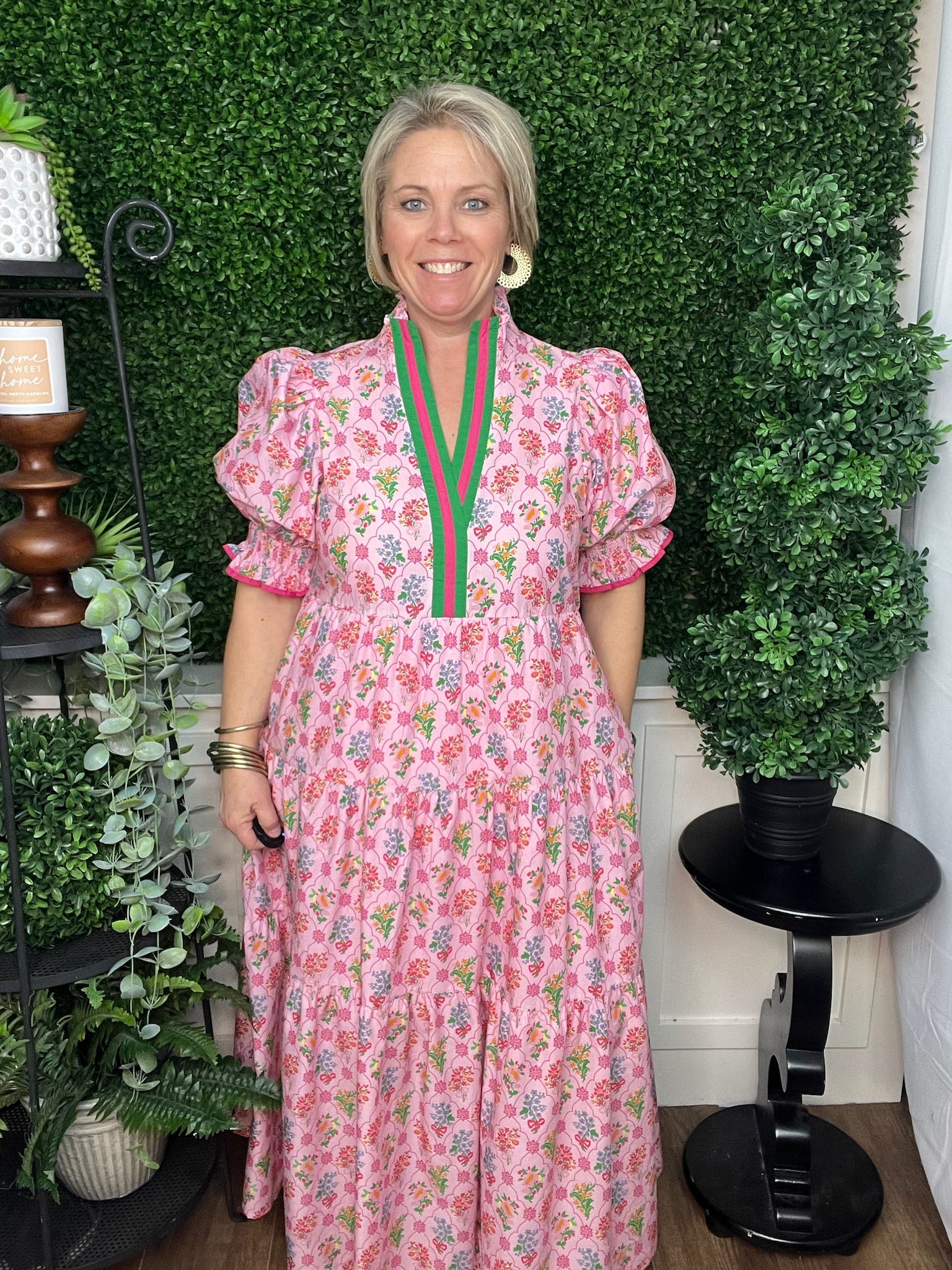 Pink Puff sleeve maxi dress