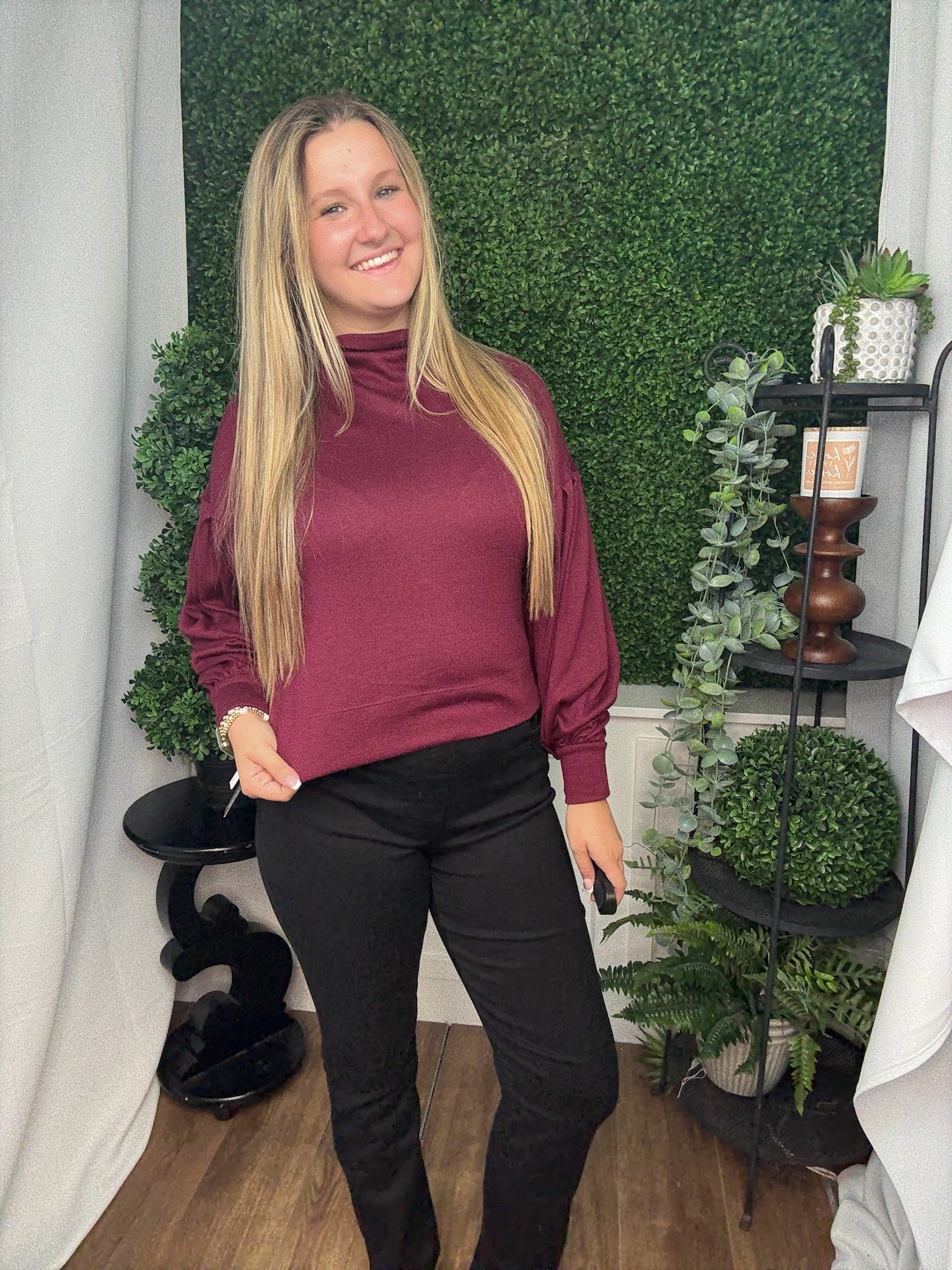 SOLID LS MOCK NECK KNIT TOP - RUBY