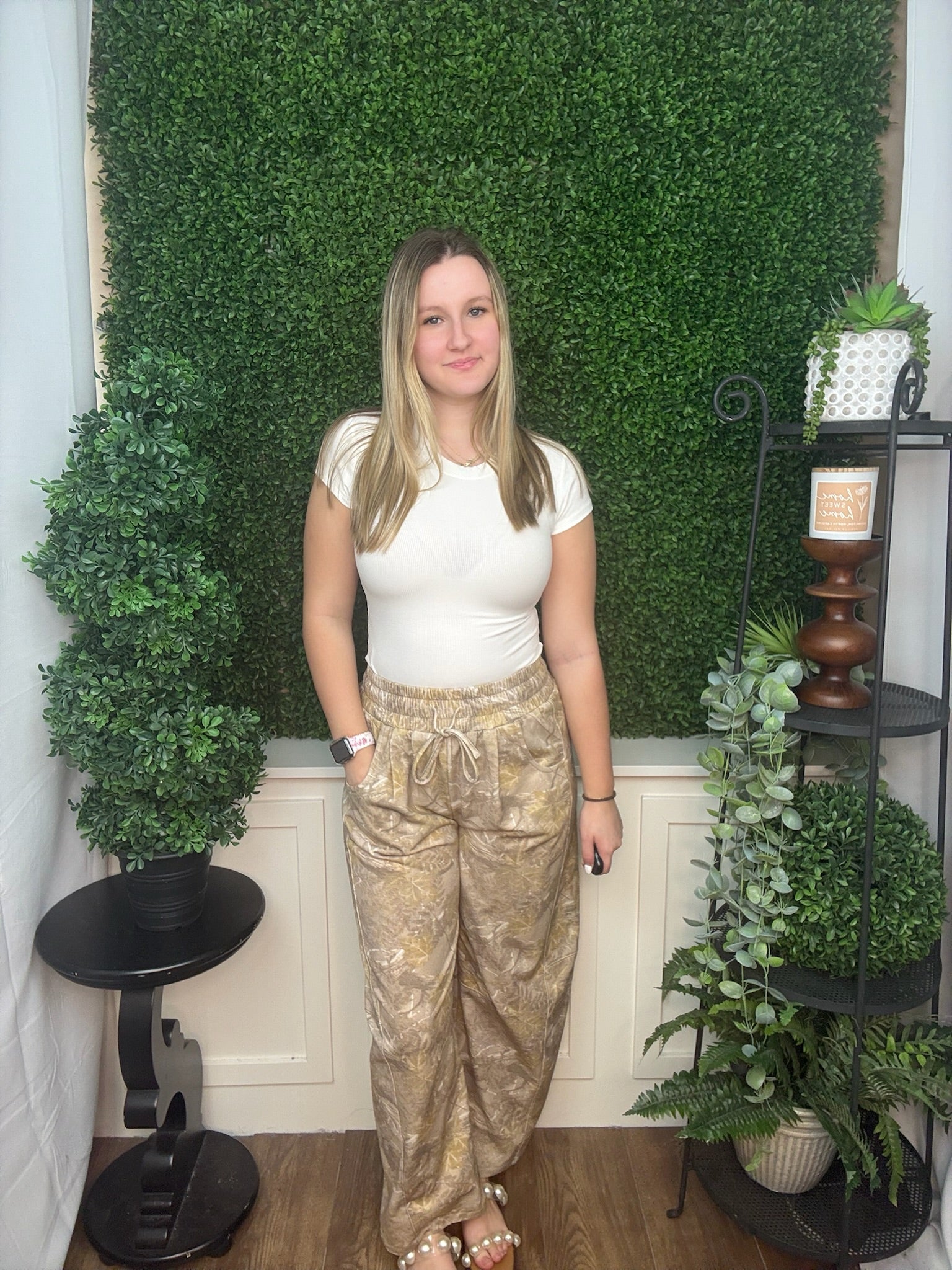 Taupe Camo Print Drawstring Jogger Pants