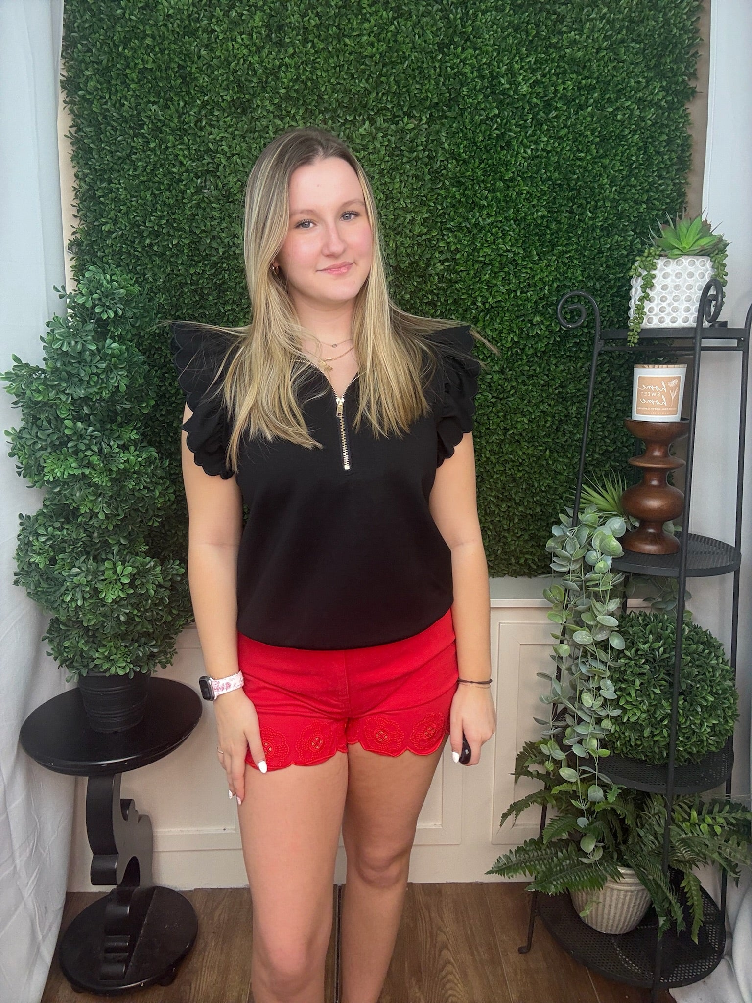 Ruffle Sleeve Half-Zip Pullover