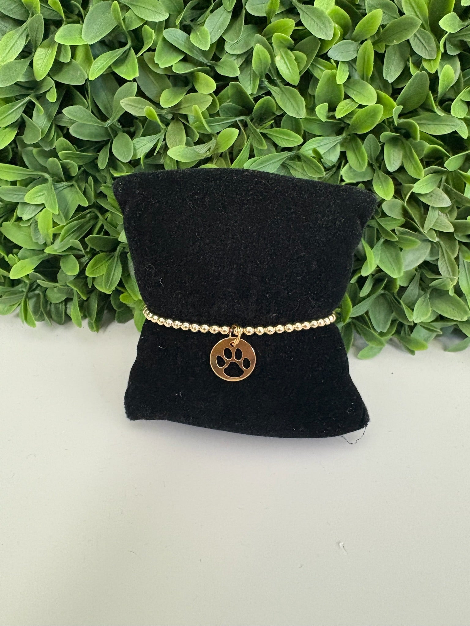 EGIRL CLASSIC GOLD 3MM BEAD BRACELET - PAW PRINT GOLD DISC