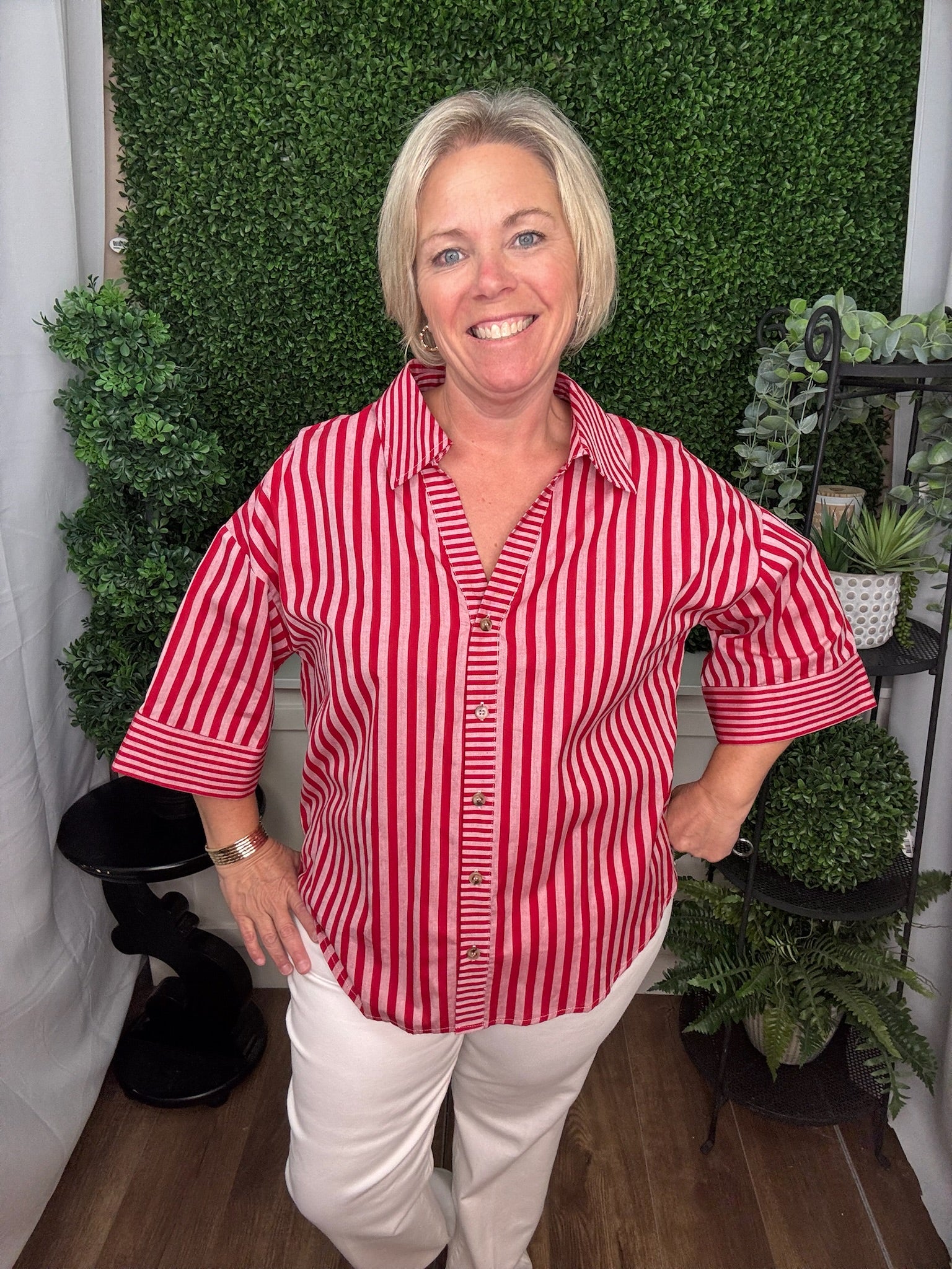 Candy Stripe Relaxed Button Blouse