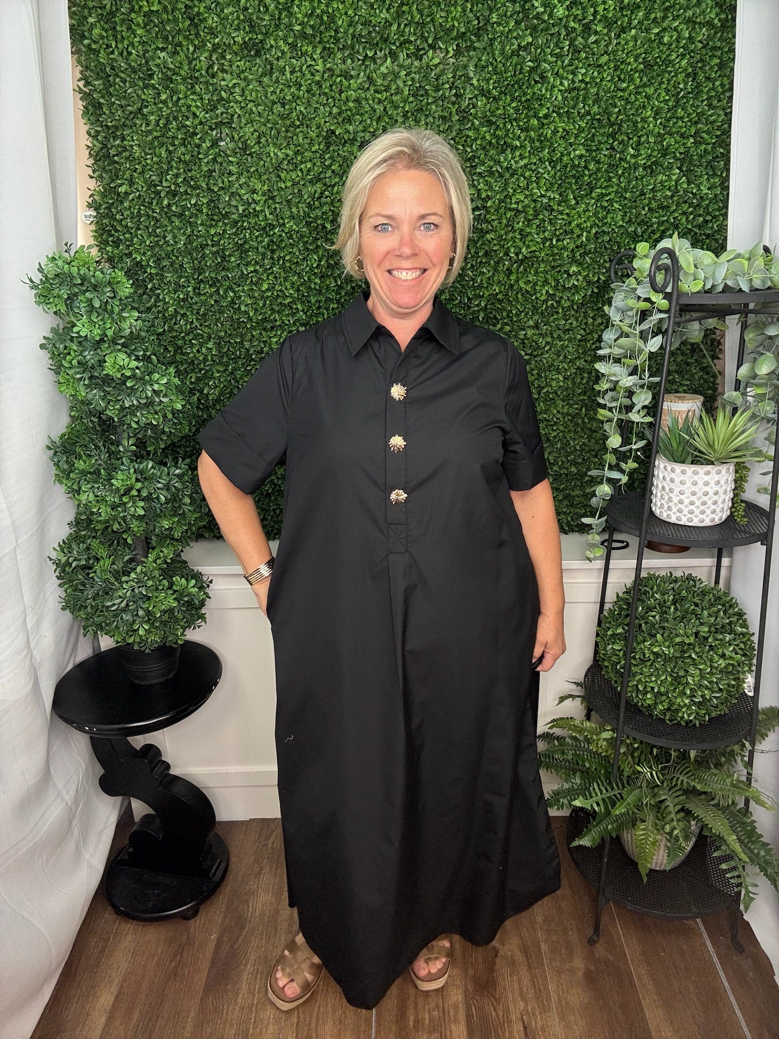 Button Front Midi Shirt Dress