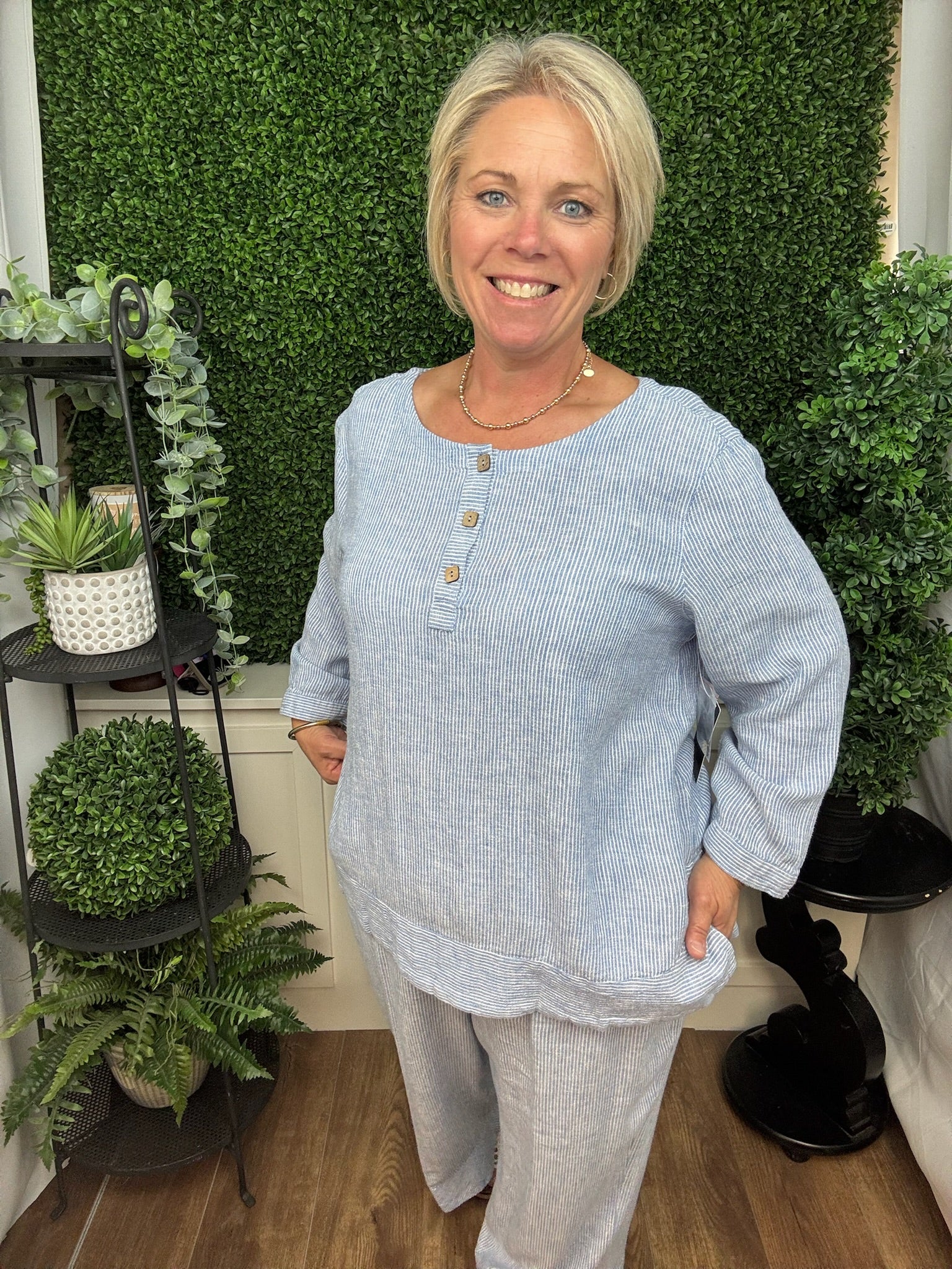 WOVEN YARN DYE STRIPE POPOVER - CLRBLU