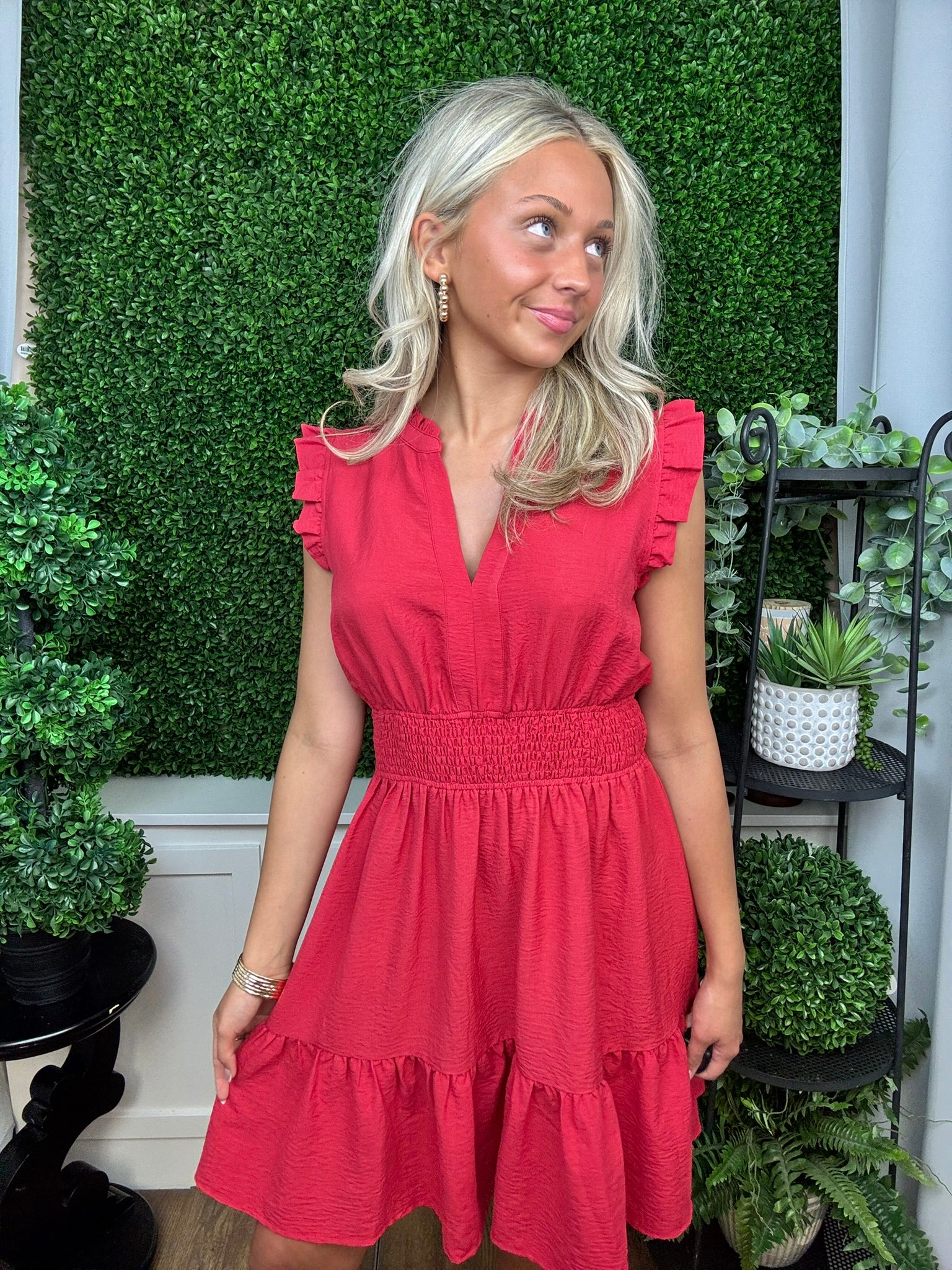 Ruffle Trim Smocked Waist Dress