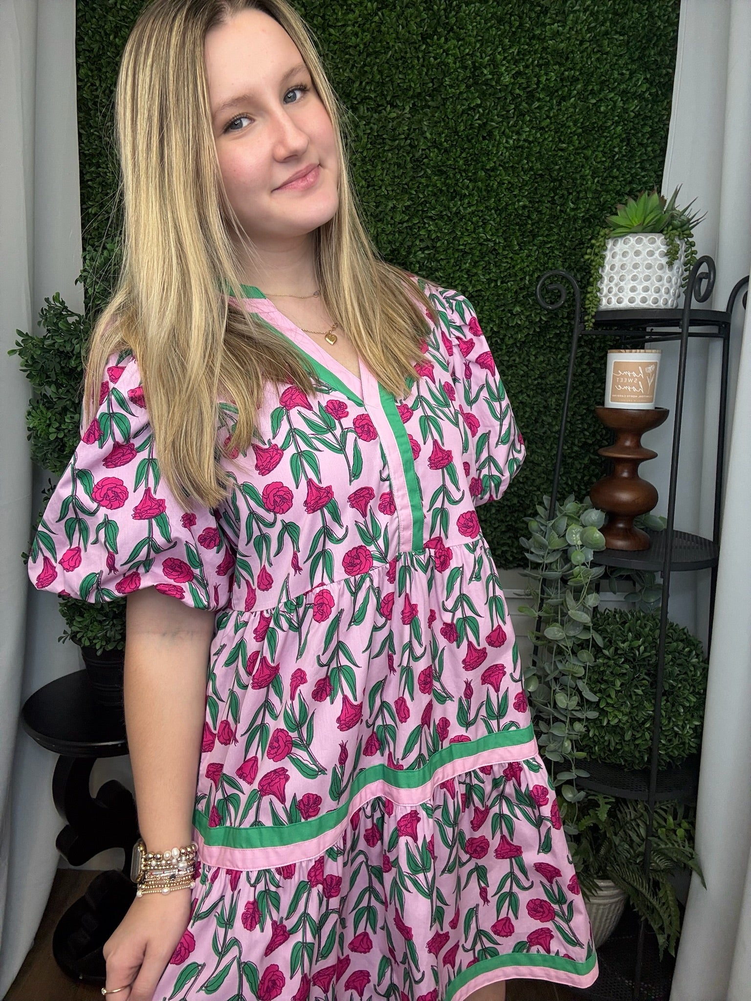 CODY BALLOON SLEEVE DRESS - PINK