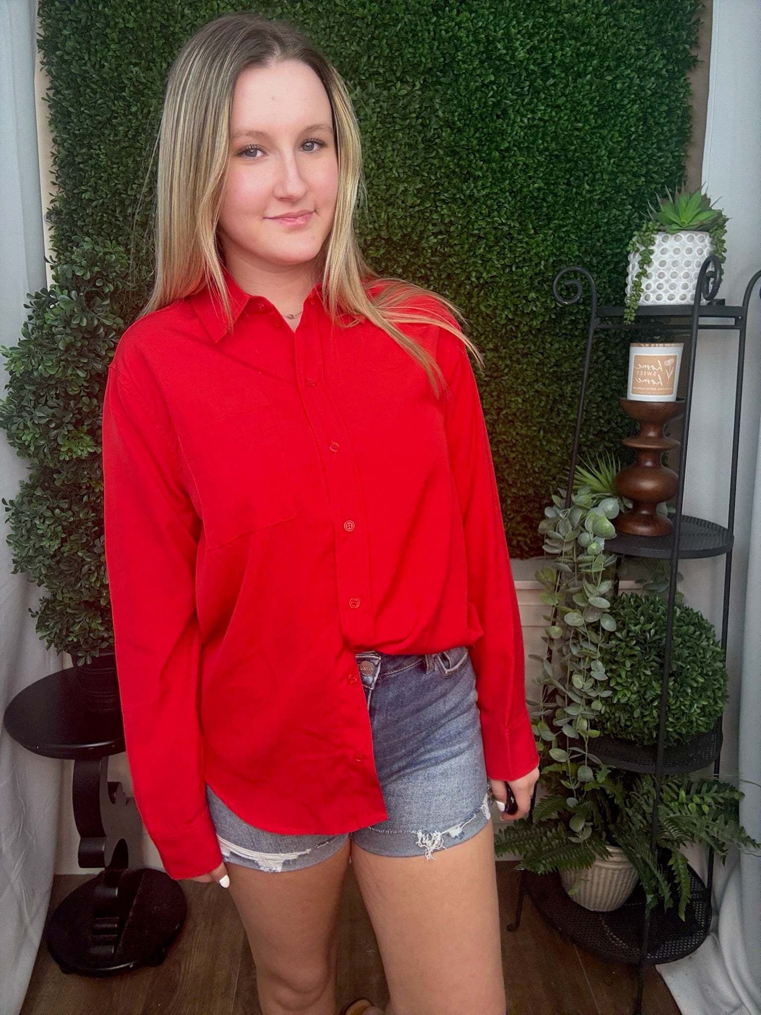 Cherry Pop Button-Down Blouse