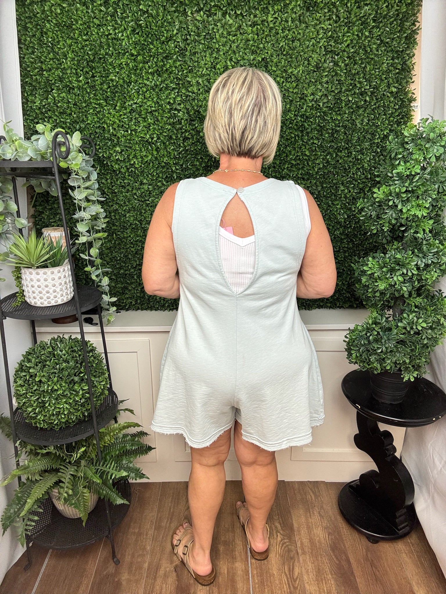 WASHED ROMPER W/POCKETS-MIST