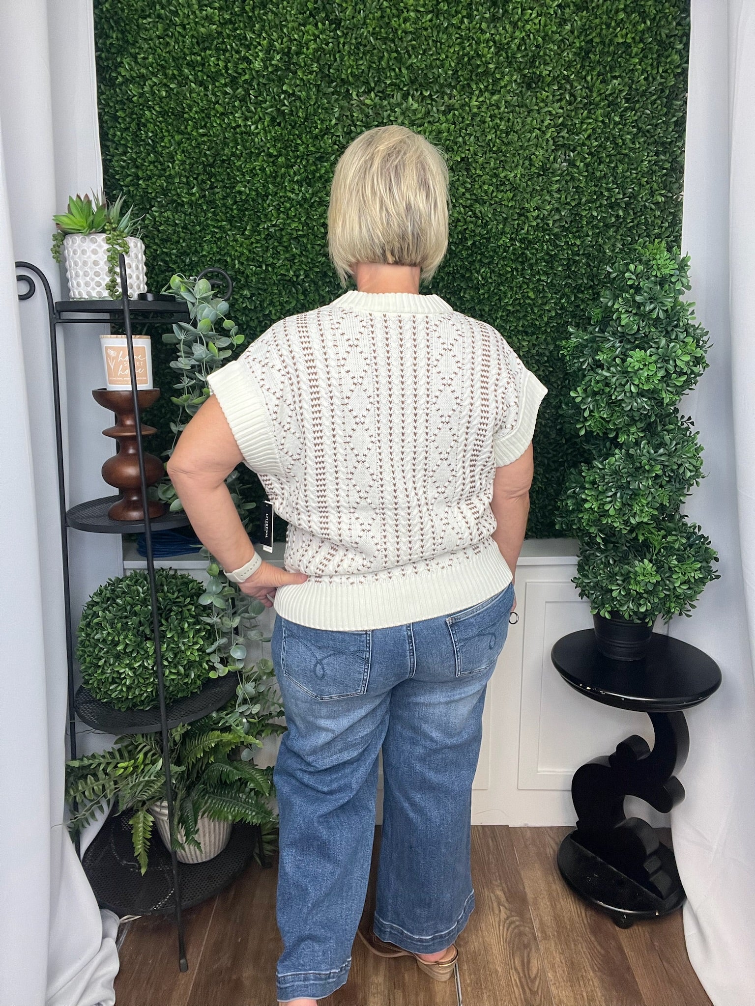 CAP SLEEVE DOLMAN 1/2 ZIP SWEATER - CREAM/CAMEL