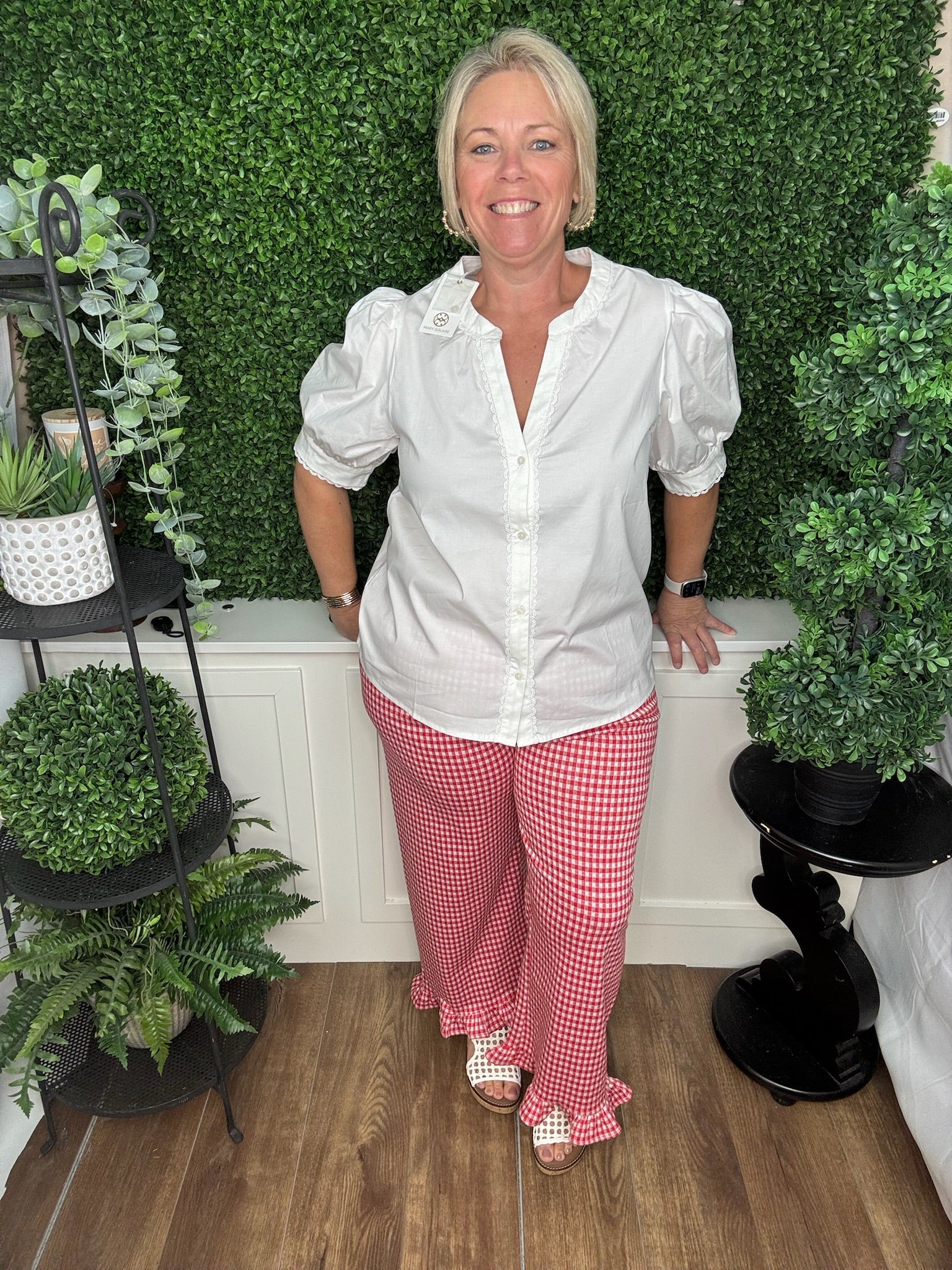 Gingham Ruffle Hem Pants