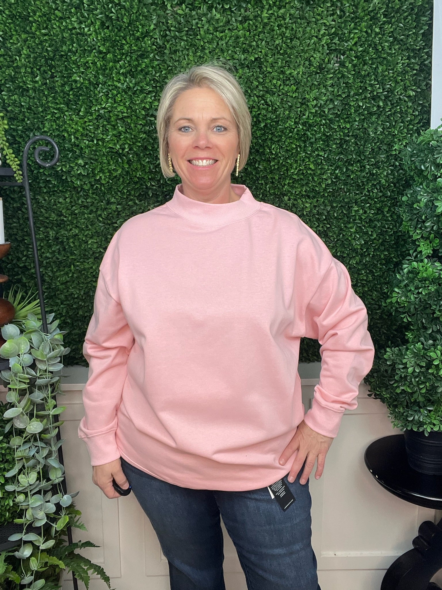 MOCK NECK SWEATSHIRT - LIGHT PINK
