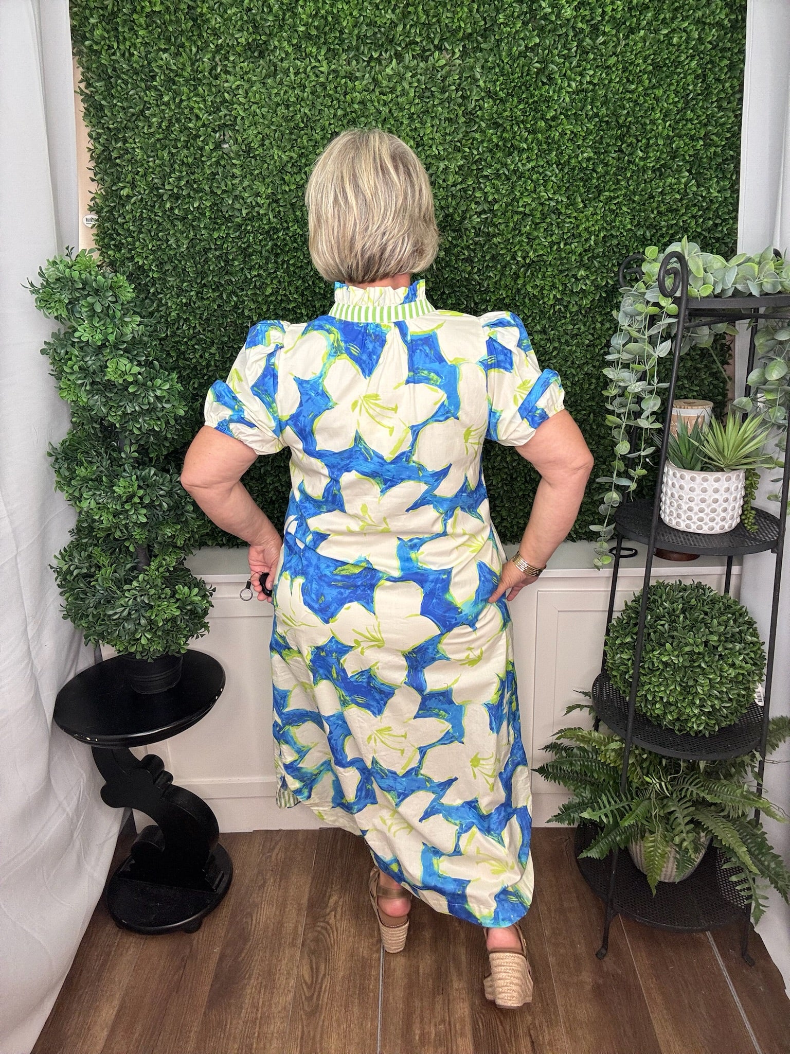 Tropical Bloom Puff Sleeve Shirt Dress