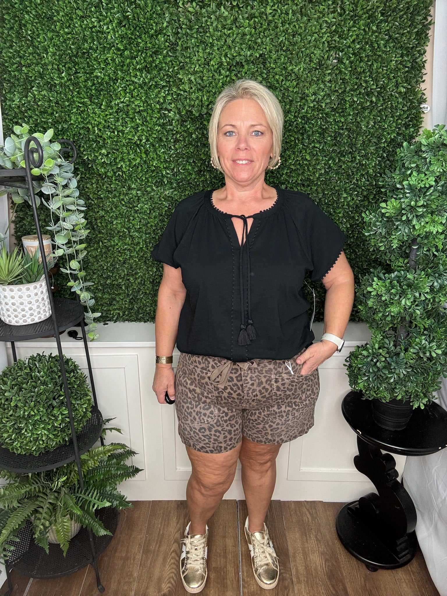 Leopard Print Tie-Waist Denim Shorts