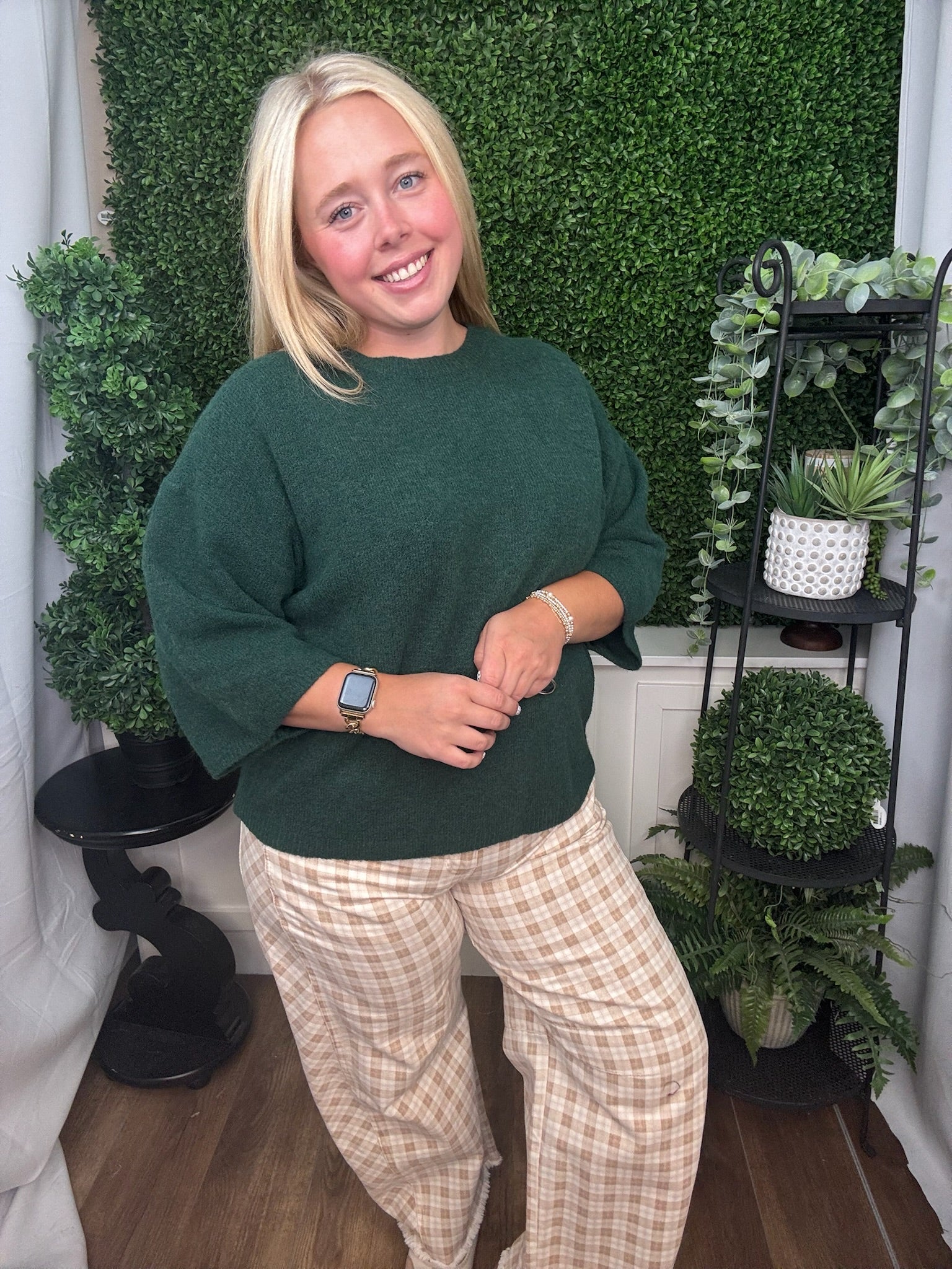 TEXTURED KNIT TOP - DIJON/HUNTER GREEN