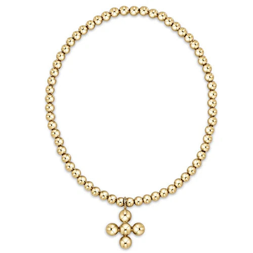 CLASSIC GOLD 3MM BEAD BRAC-CLASSIC BEADED SIG CROSS GOLD CHARM-4MM