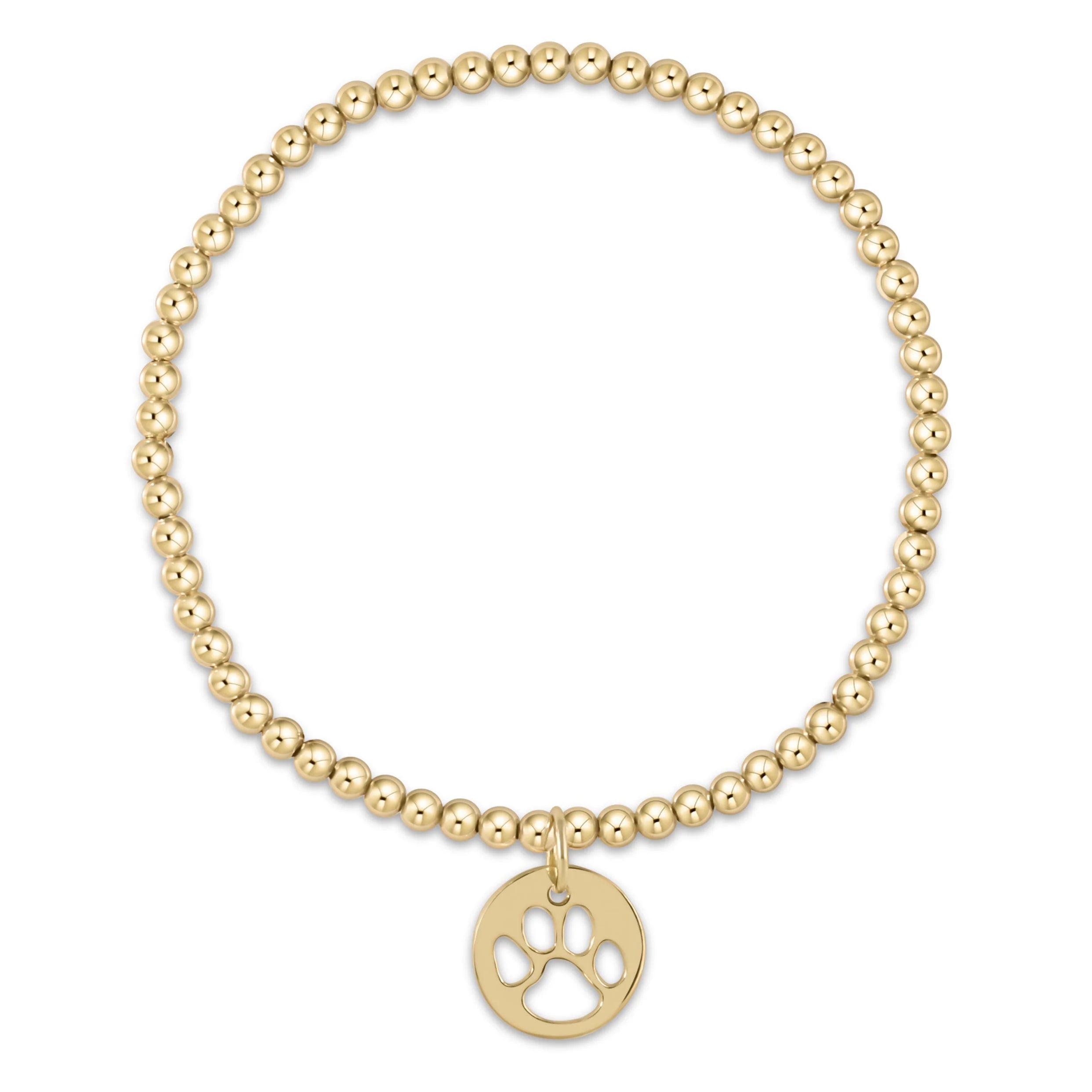 EGIRL CLASSIC GOLD 3MM BEAD BRACELET - PAW PRINT GOLD DISC