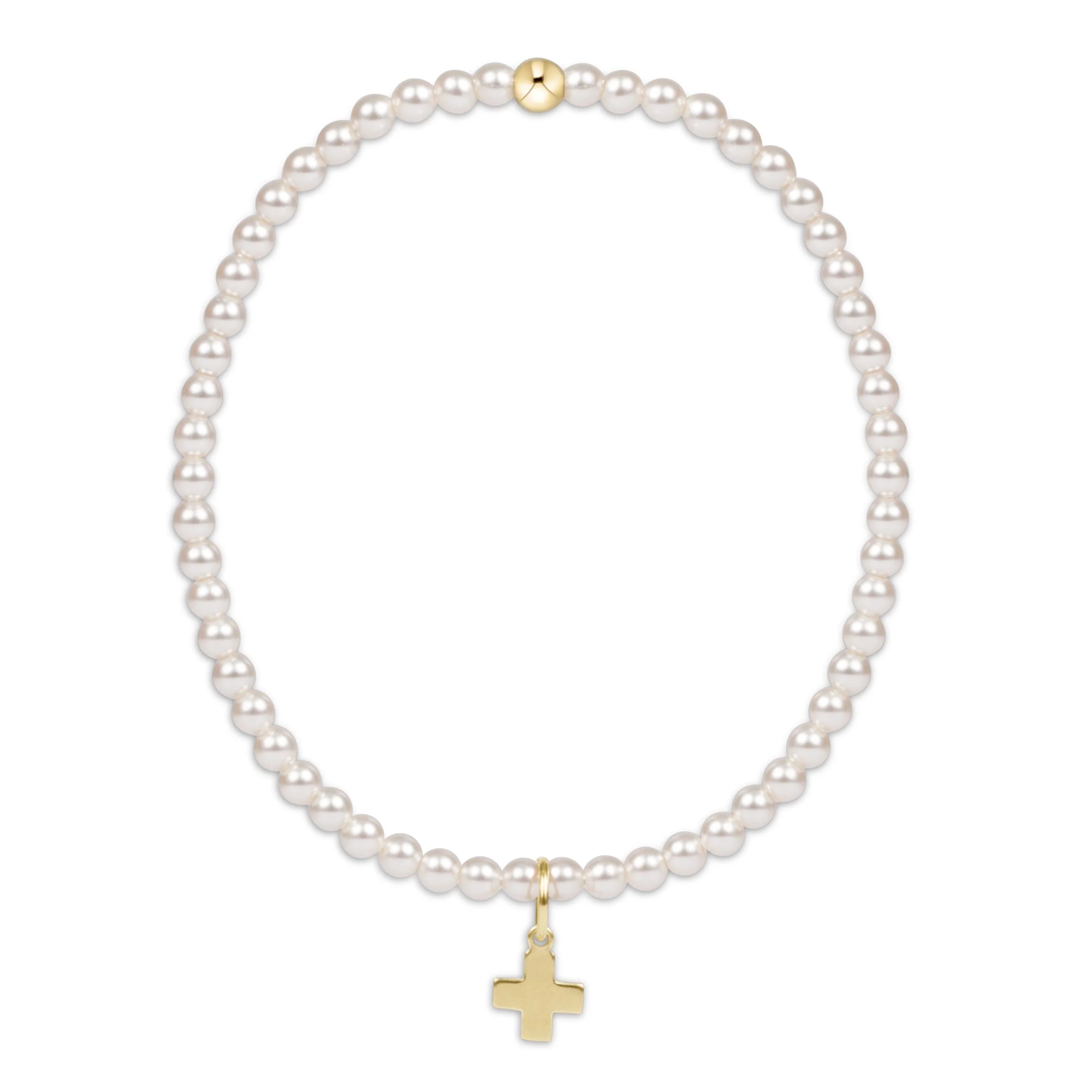egirl Classic Pearl 3mm Bracelet - Signature Cross Gold Charm