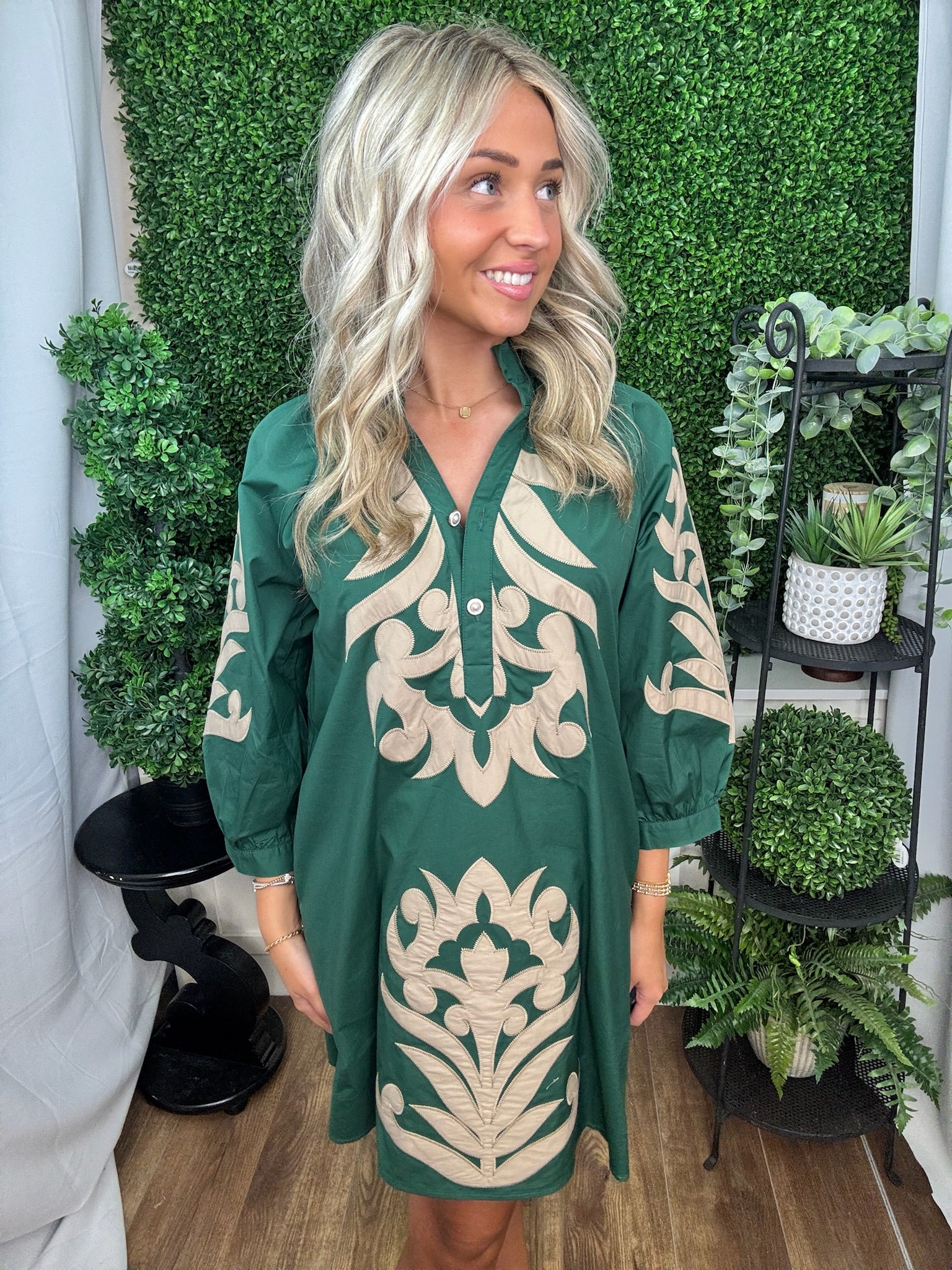 Hunter Green Embroidered Dress