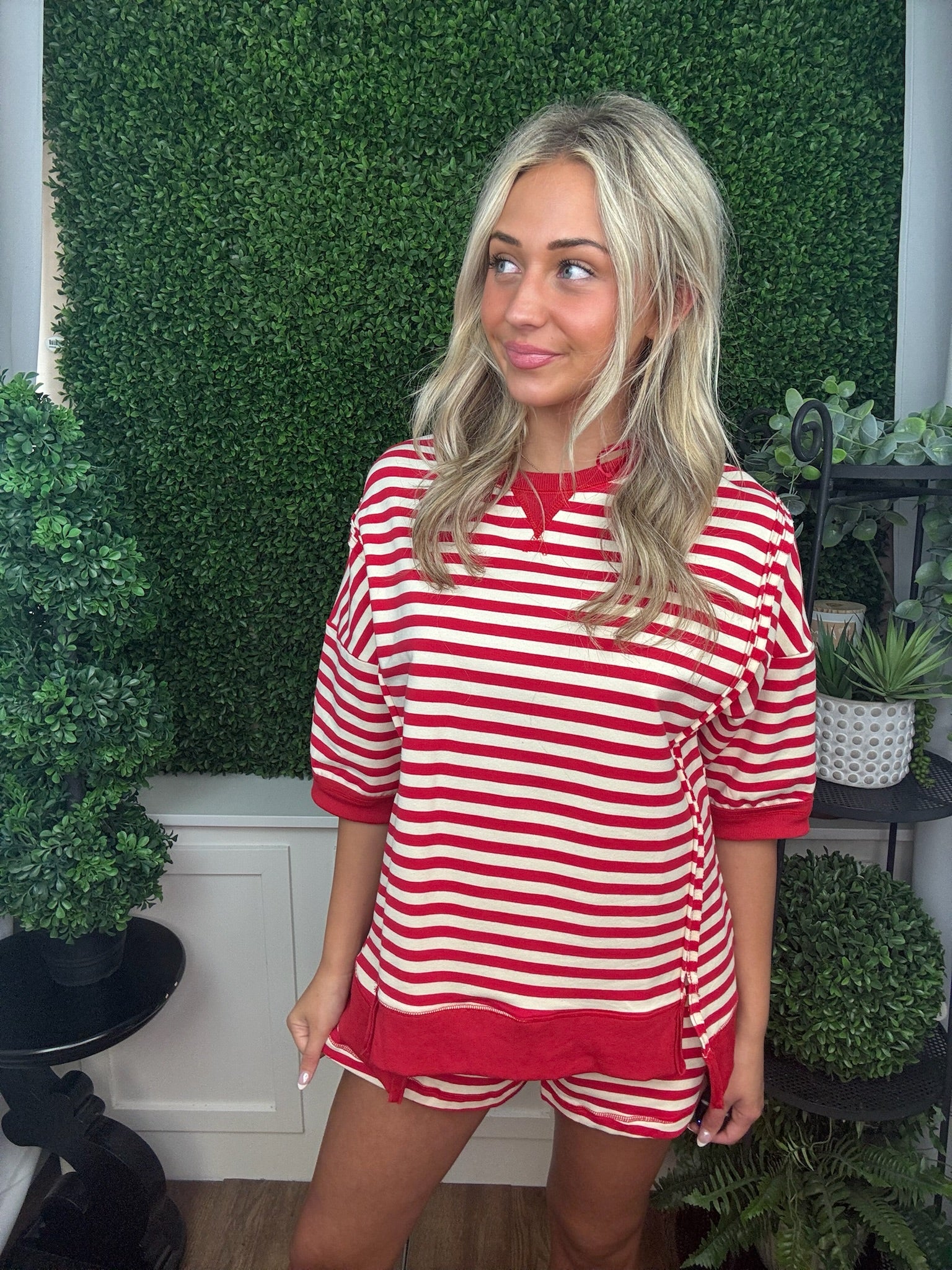Striped Rib Trim Lounge Shorts- Very J