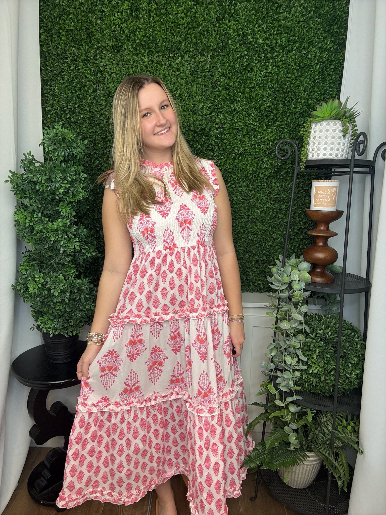 WARD SMOKED MIDI DRESS - PINK