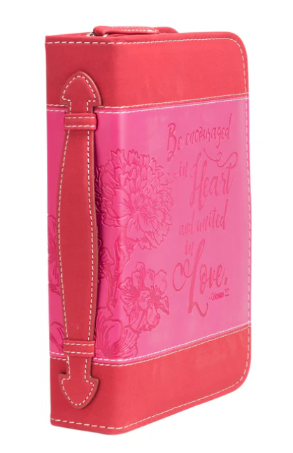 MEDIUM BIBLE COVER - PINK & RED ENCOURAGED IN HEART